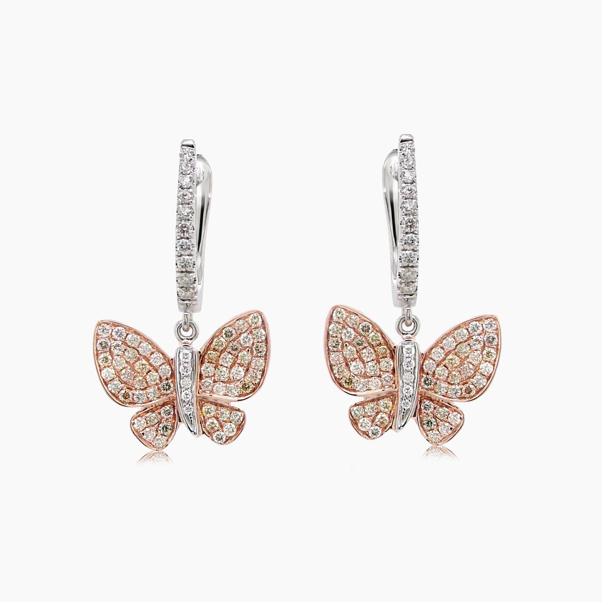 Orange Yellow Sapphire & Diamonds Butterfly Sweet 18K Twotone Gold Clip Earrings In New Condition For Sale In Oakton, VA