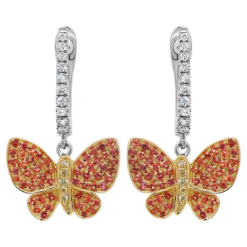 Orange Yellow Sapphire & Diamonds Butterfly Sweet 18K Twotone Gold Clip Earrings