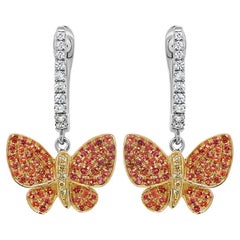 Orange Yellow Sapphire & Diamonds Butterfly Sweet 18K Twotone Gold Clip Earrings