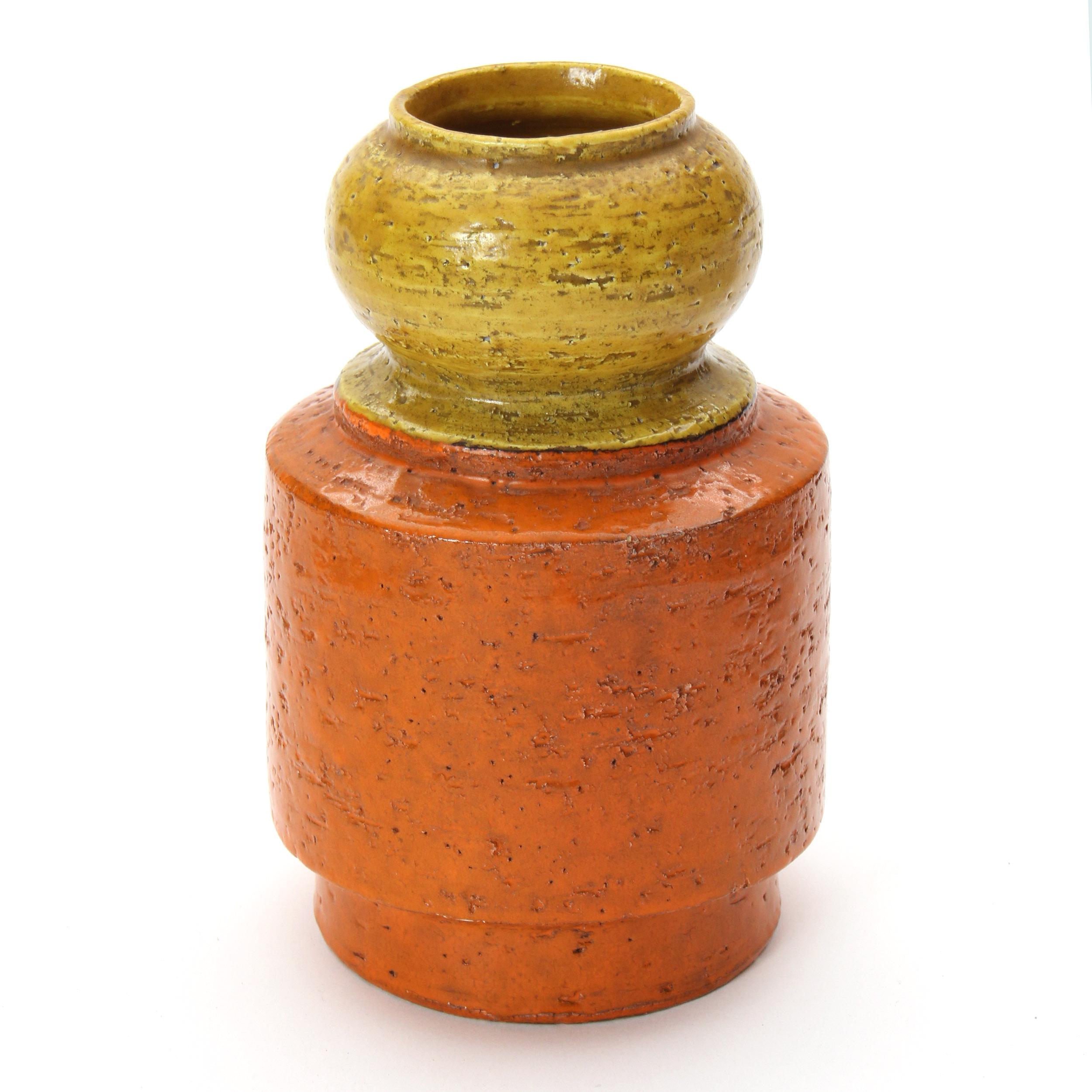 A yellow and orange decorative vase designed by Bitossi. Marked 