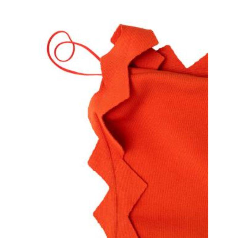 Red Orange Zig Zag Edge Ribbed Midi Dress For Sale