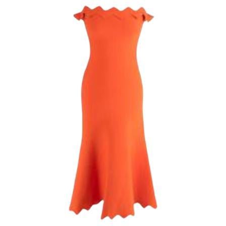 Orange Zig Zag Edge Ribbed Midi Dress For Sale