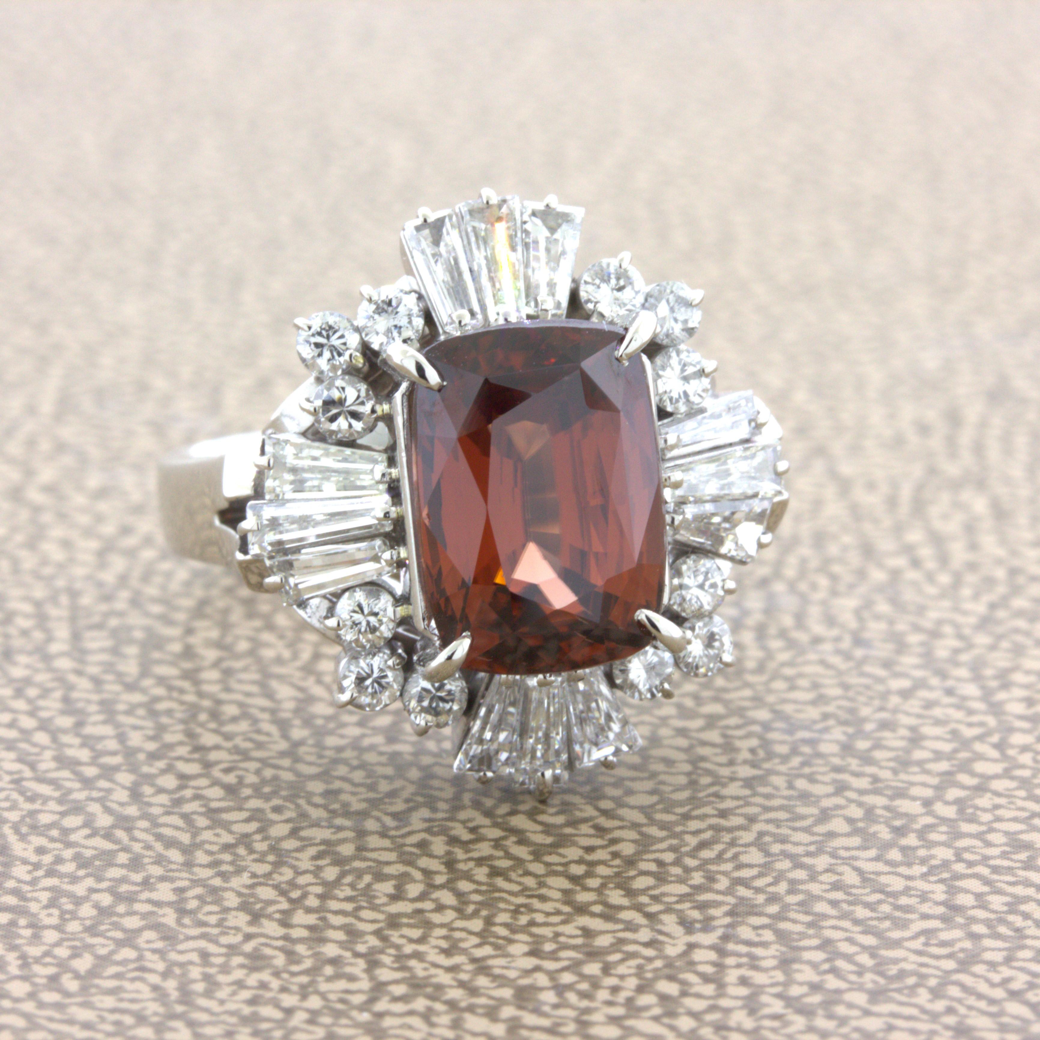 Orange Zircon Diamond Platinum Ring In New Condition For Sale In Beverly Hills, CA