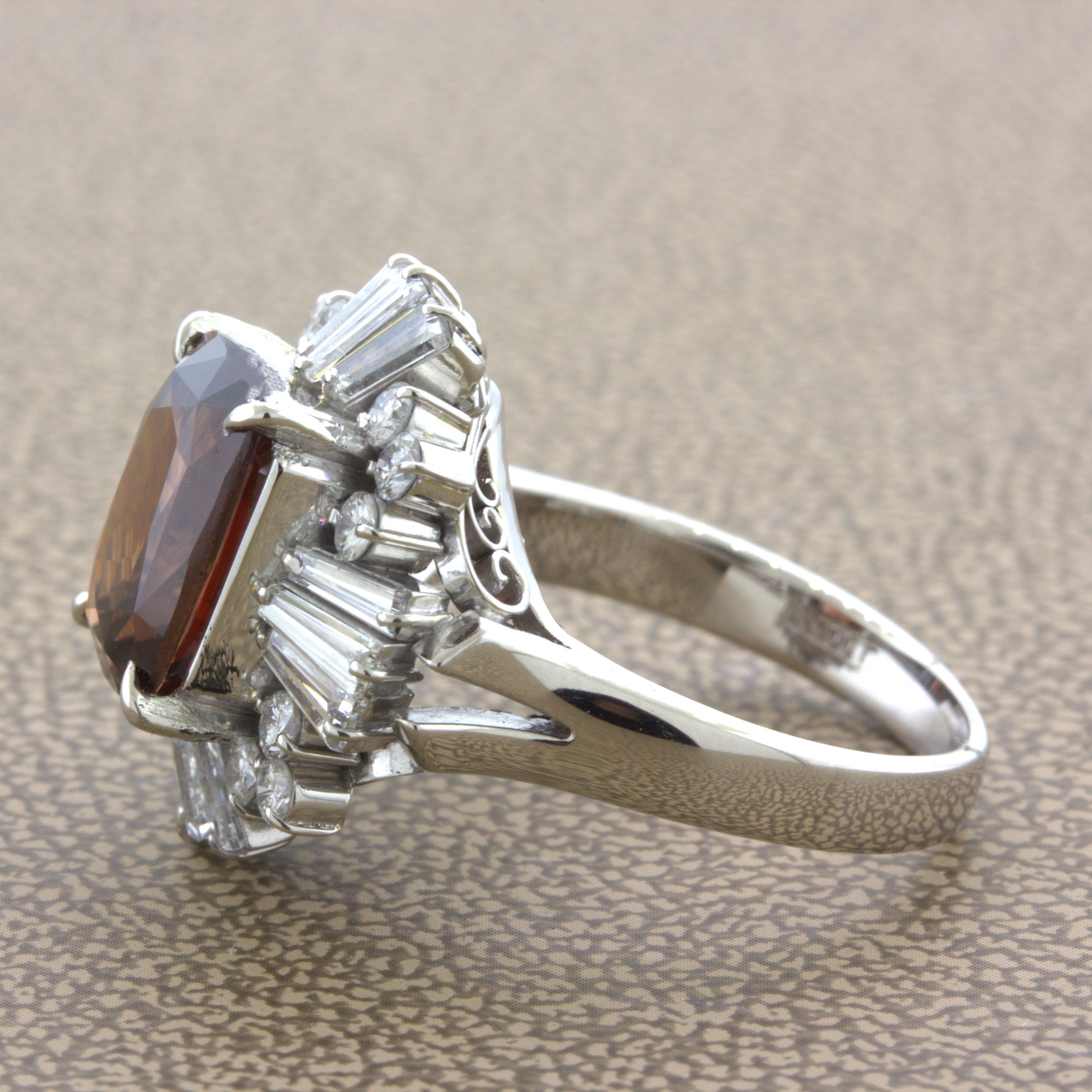 Women's Orange Zircon Diamond Platinum Ring For Sale