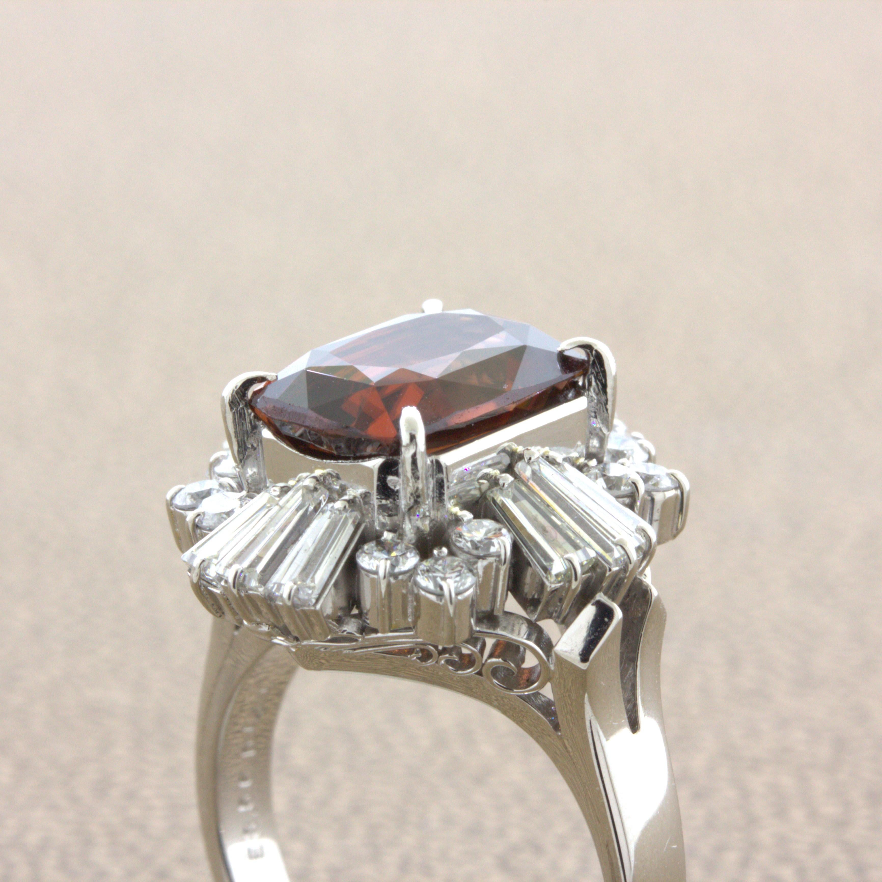 Orange Zircon Diamond Platinum Ring For Sale 1