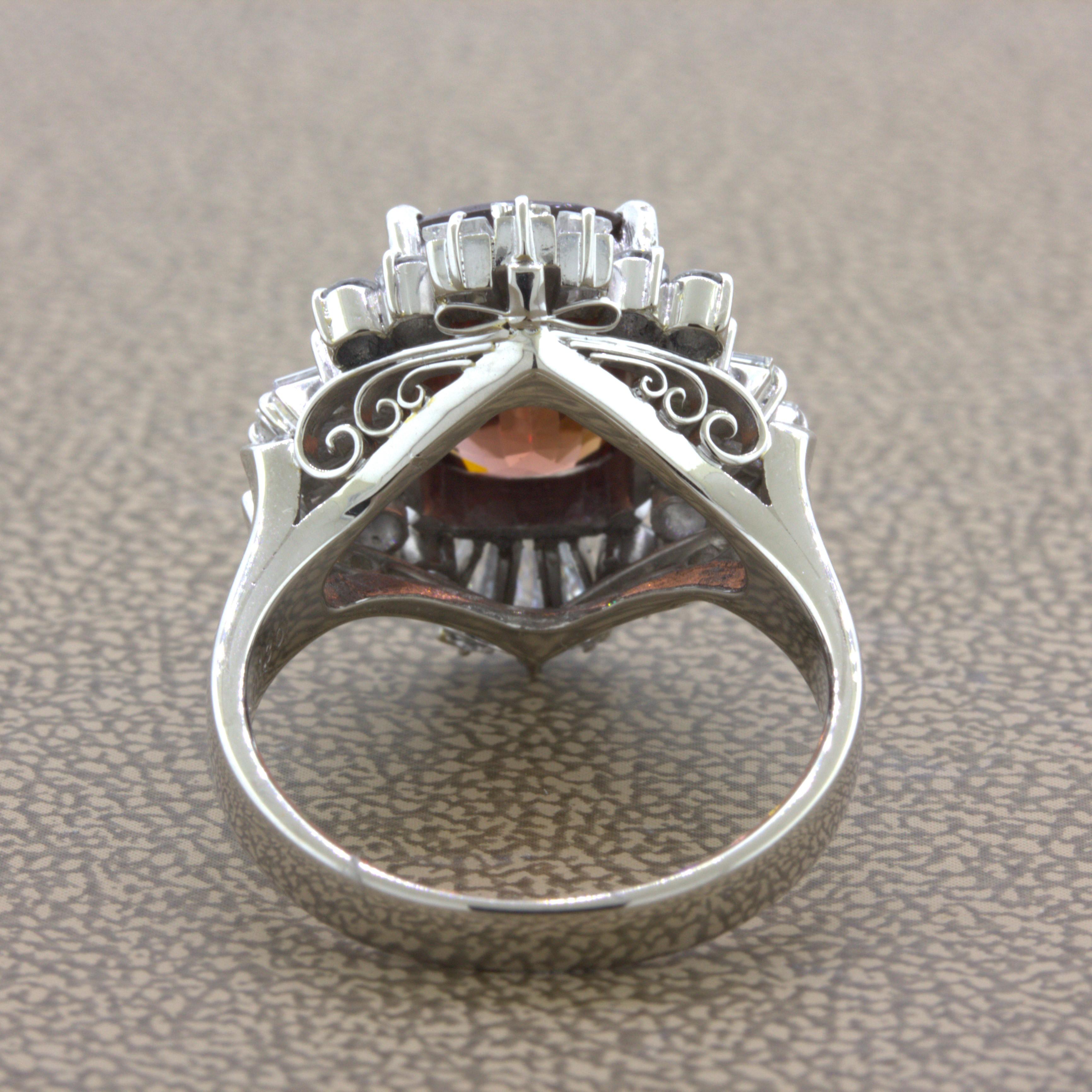 Orange Zircon Diamond Platinum Ring For Sale 2