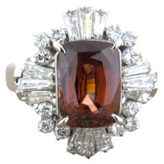 Orange Zircon Diamond Platinum Ring