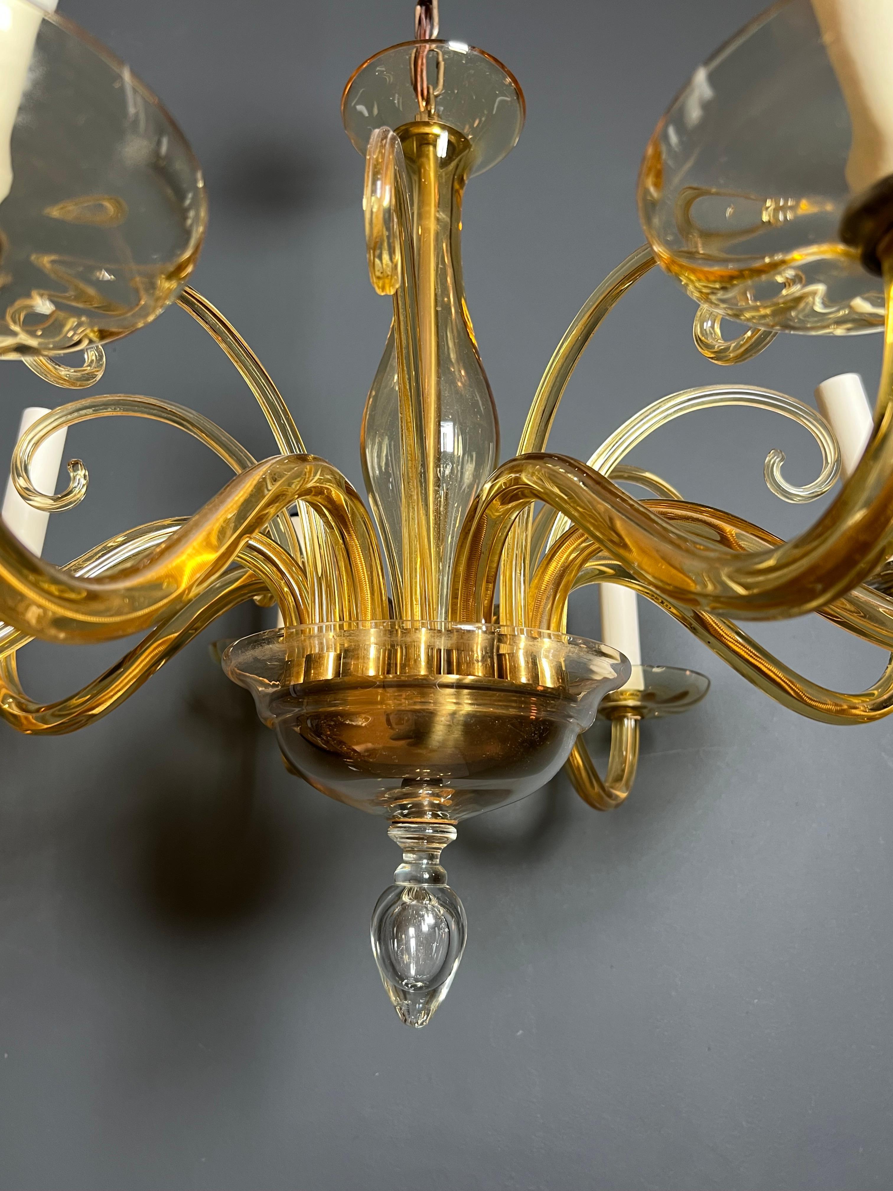 Orangeish Murano Crystal Chandelier with 8 Arms. Italian Work. Circa 1970 For Sale 5