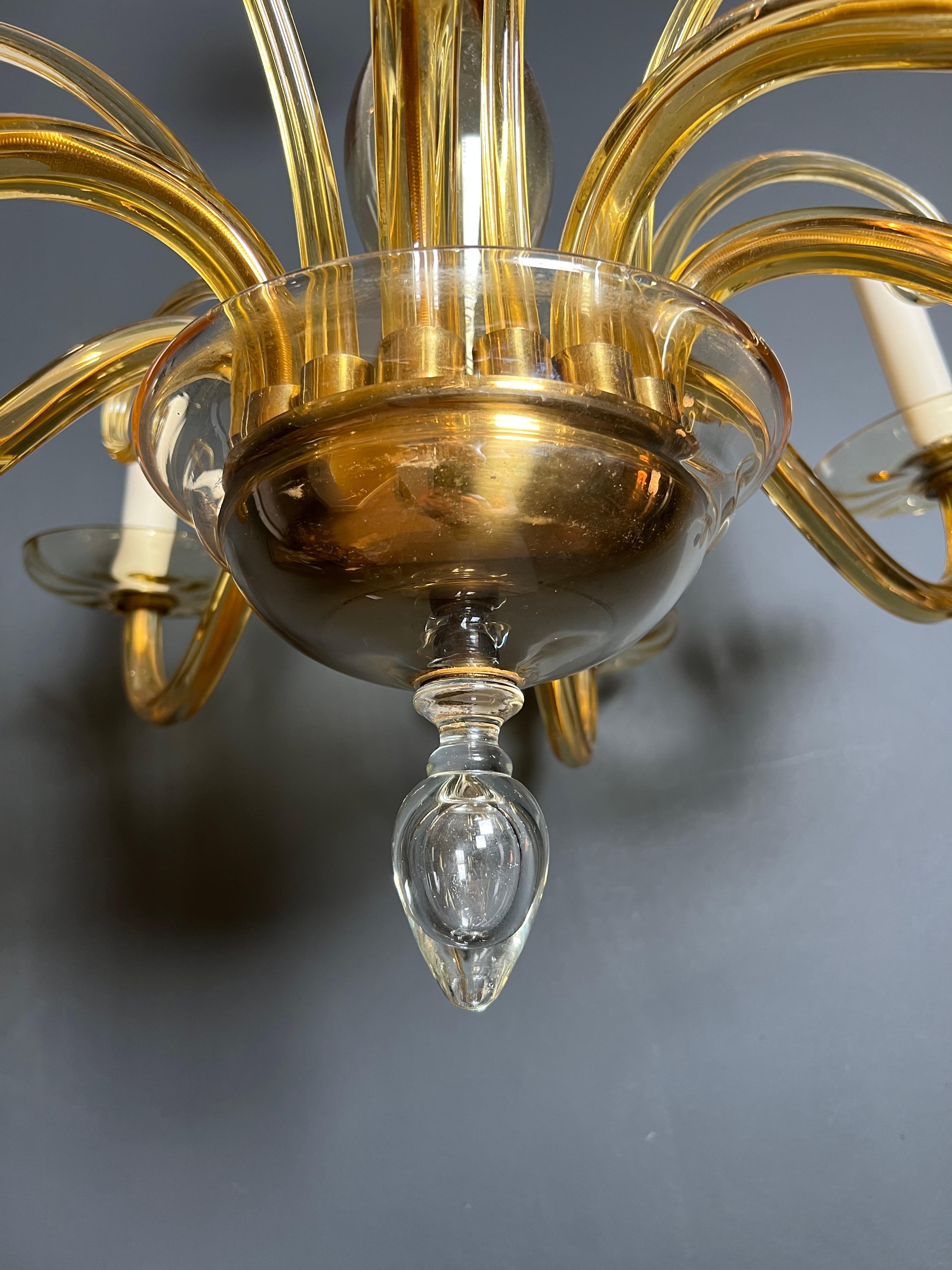 Orangeish Murano Crystal Chandelier with 8 Arms. Italian Work. Circa 1970 For Sale 6