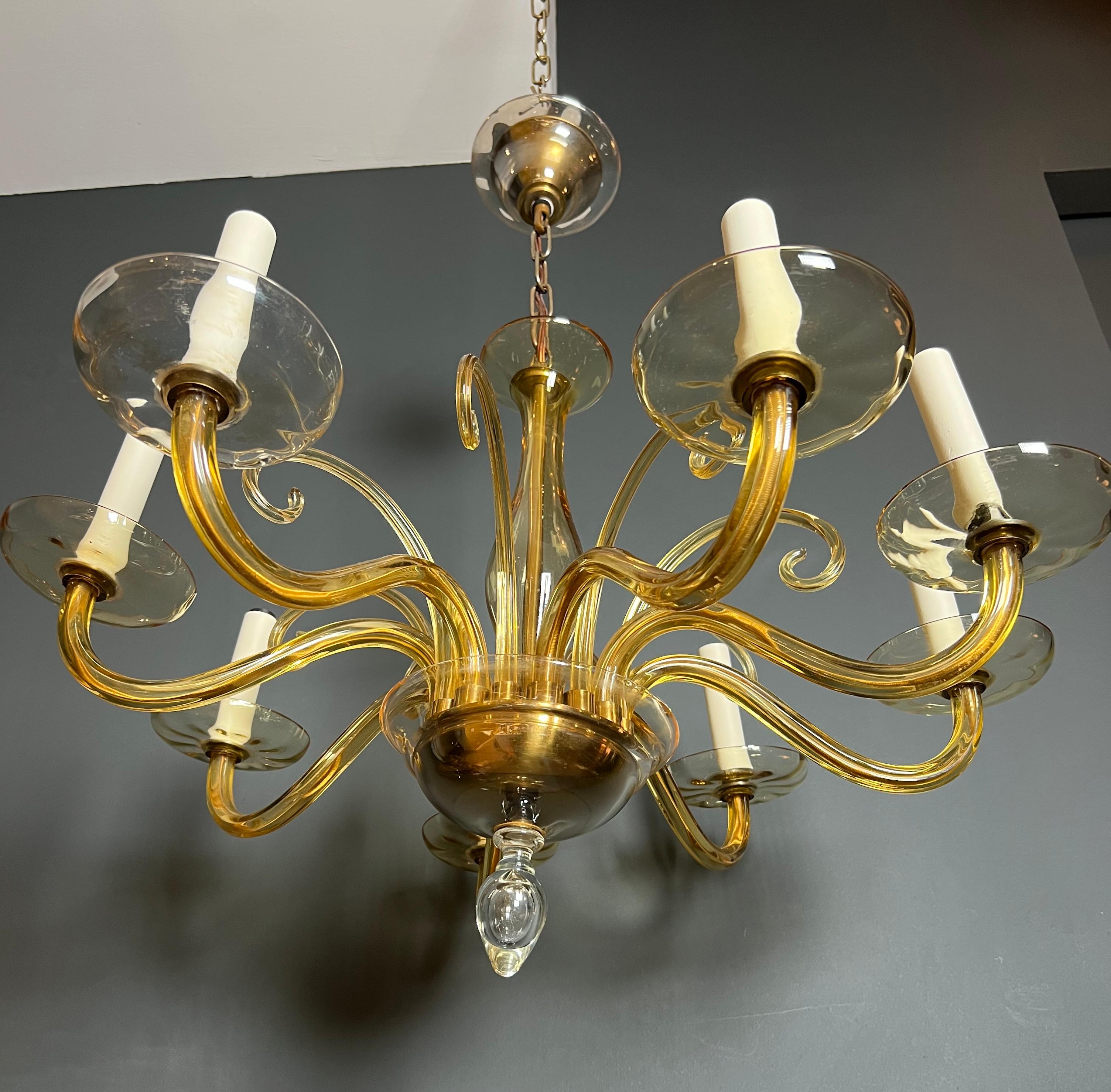 Orangeish Murano Crystal Chandelier with 8 Arms. Italian Work. Circa 1970 For Sale 7
