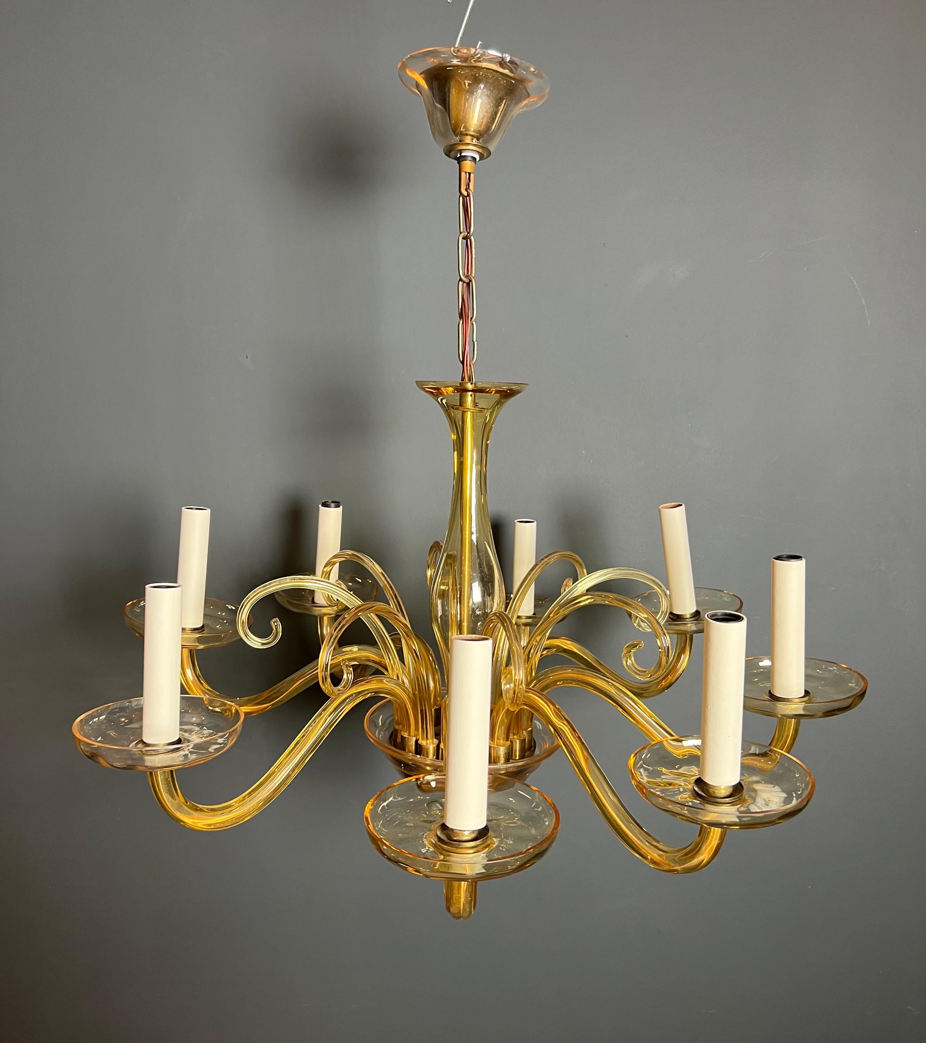 Orangeish Murano Crystal Chandelier with 8 Arms. Italian Work. Circa 1970 For Sale 9