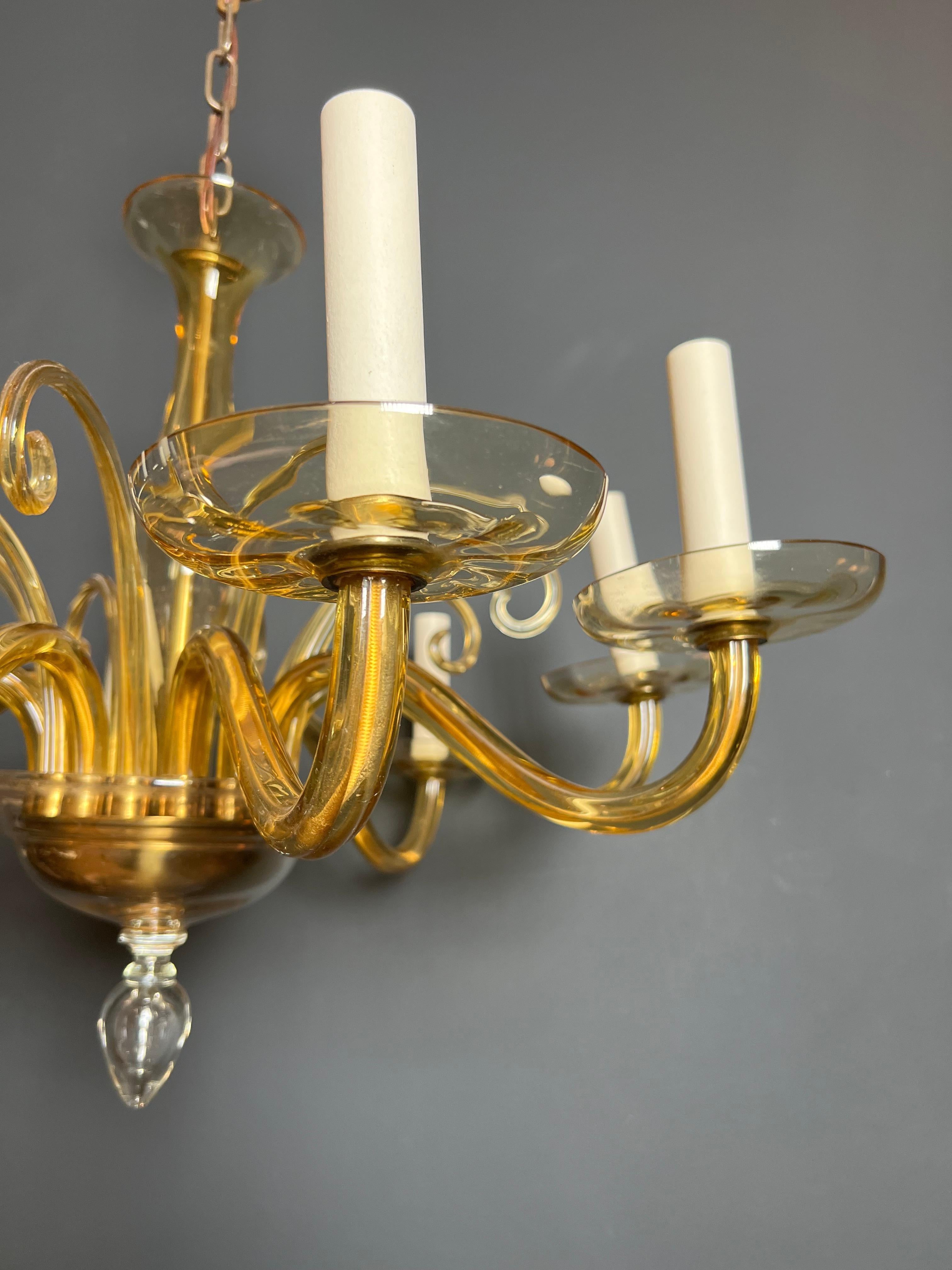 Orangeish Murano Crystal Chandelier with 8 Arms. Italian Work. Circa 1970 For Sale 11