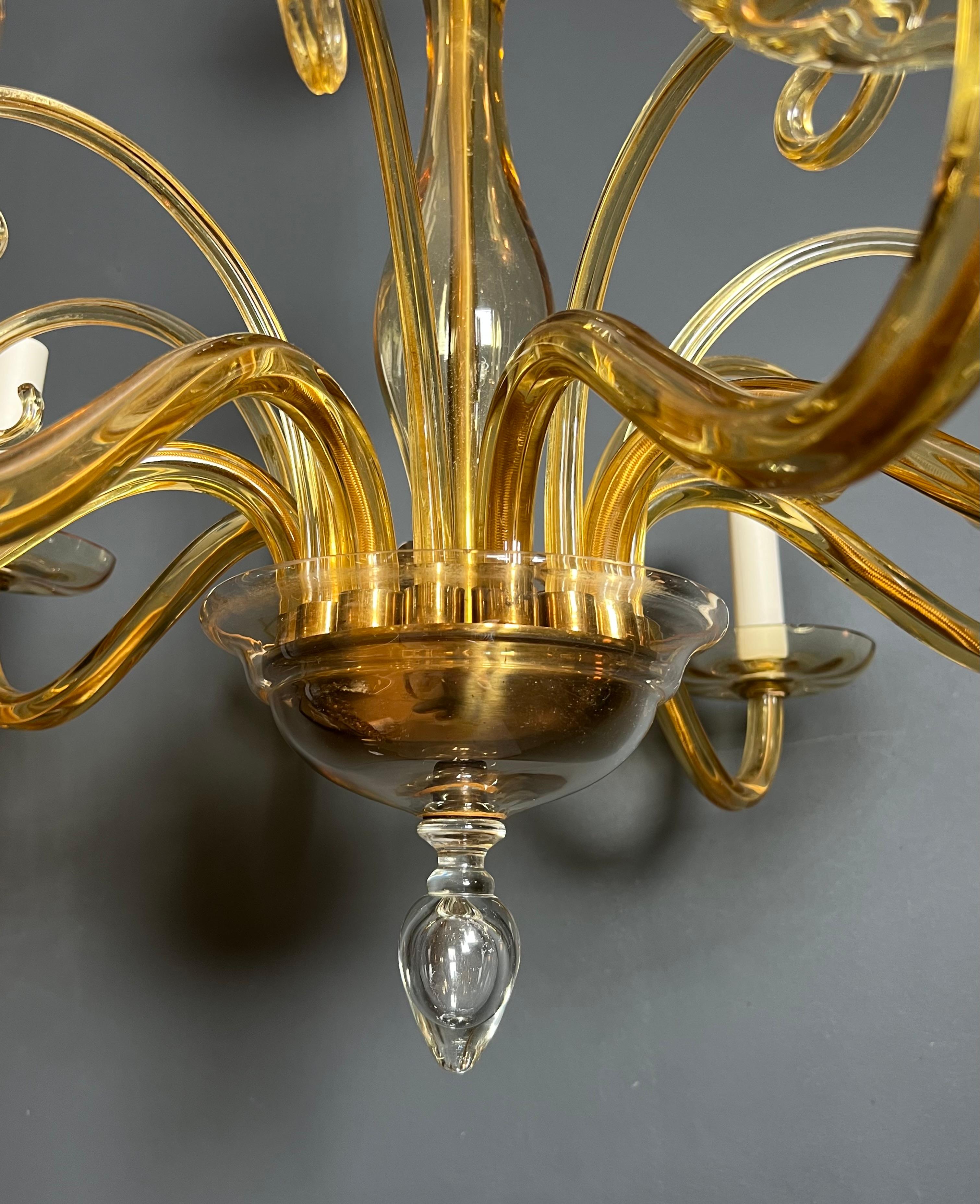 Orangeish Murano Crystal Chandelier with 8 Arms. Italian Work. Circa 1970 For Sale 12