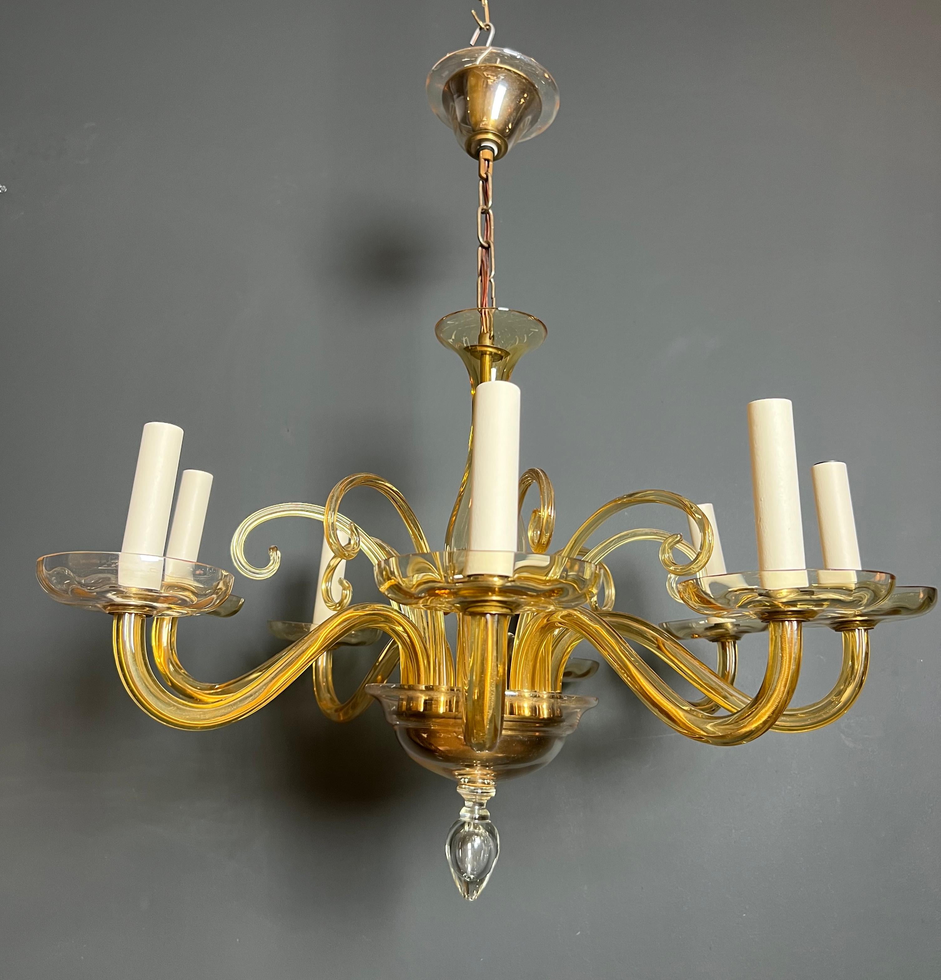 Orangeish Murano Crystal Chandelier with 8 Arms. Italian Work. Circa 1970 For Sale 13