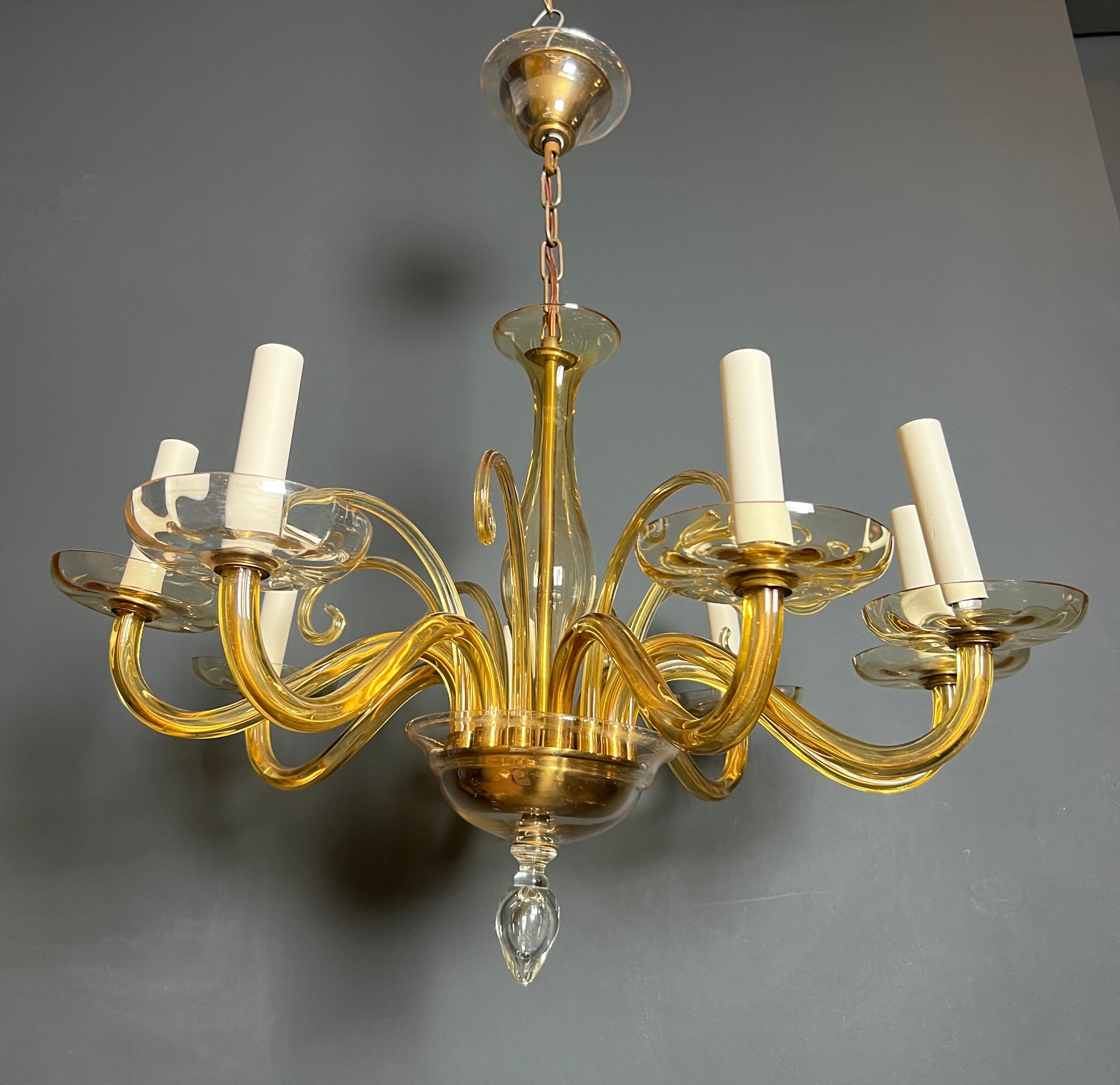 Orangeish Murano Crystal Chandelier with 8 Arms. Italian Work. Circa 1970 For Sale 14