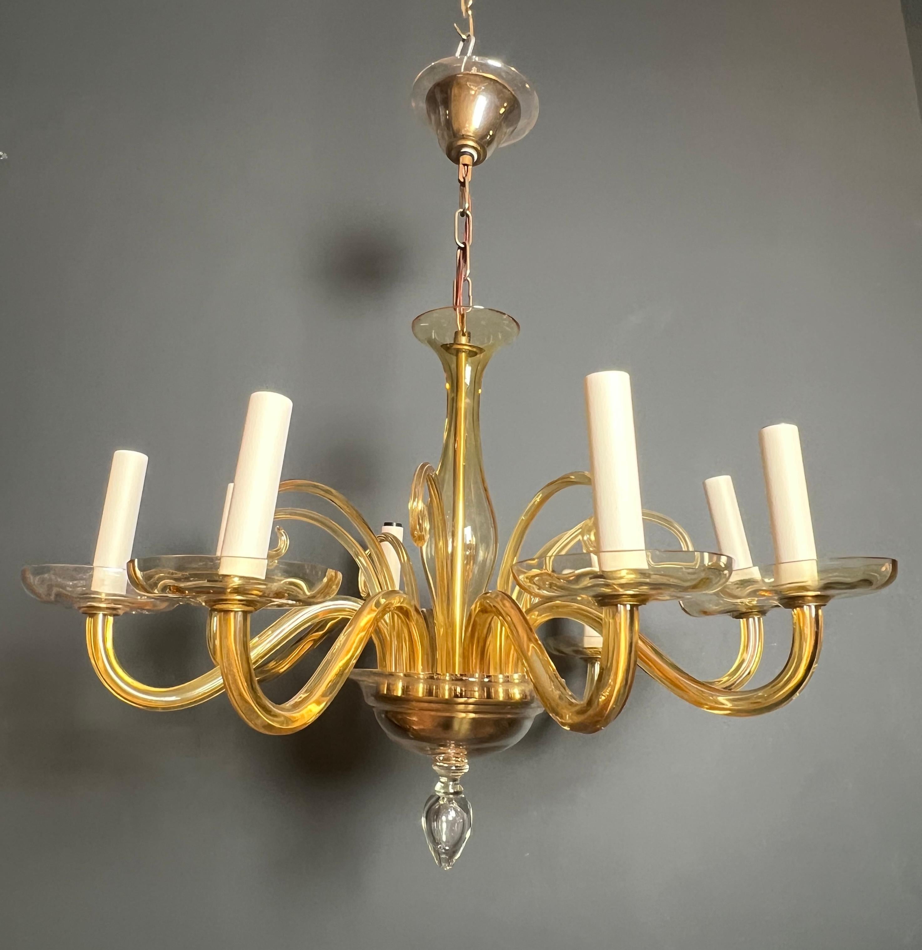 Orangeish Murano Crystal Chandelier with 8 Arms. Italian Work. Circa 1970 For Sale 15