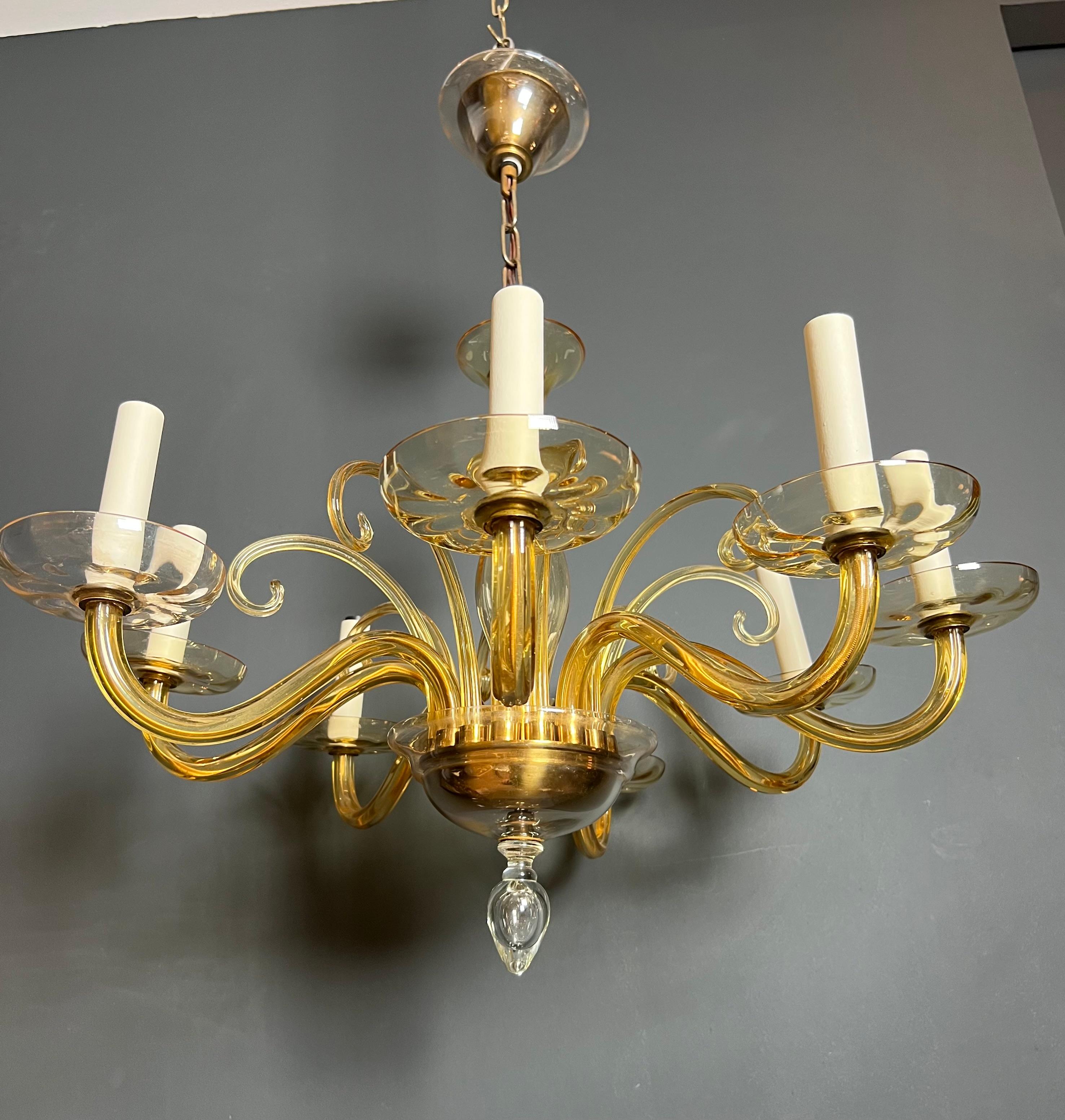 Orangeish Murano Crystal Chandelier with 8 Arms. Italian Work. Circa 1970 In Good Condition For Sale In Marcq-en-Barœul, Hauts-de-France