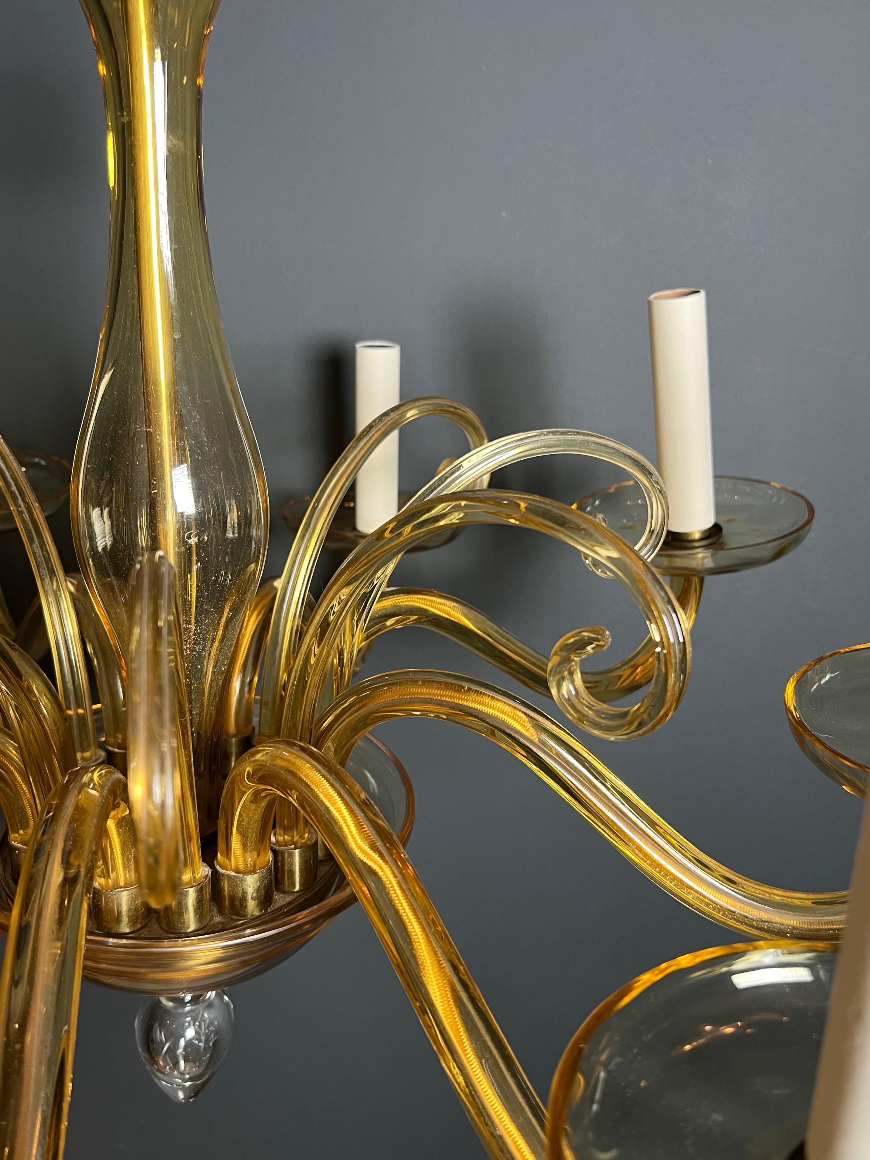 Orangeish Murano Crystal Chandelier with 8 Arms. Italian Work. Circa 1970 For Sale 2