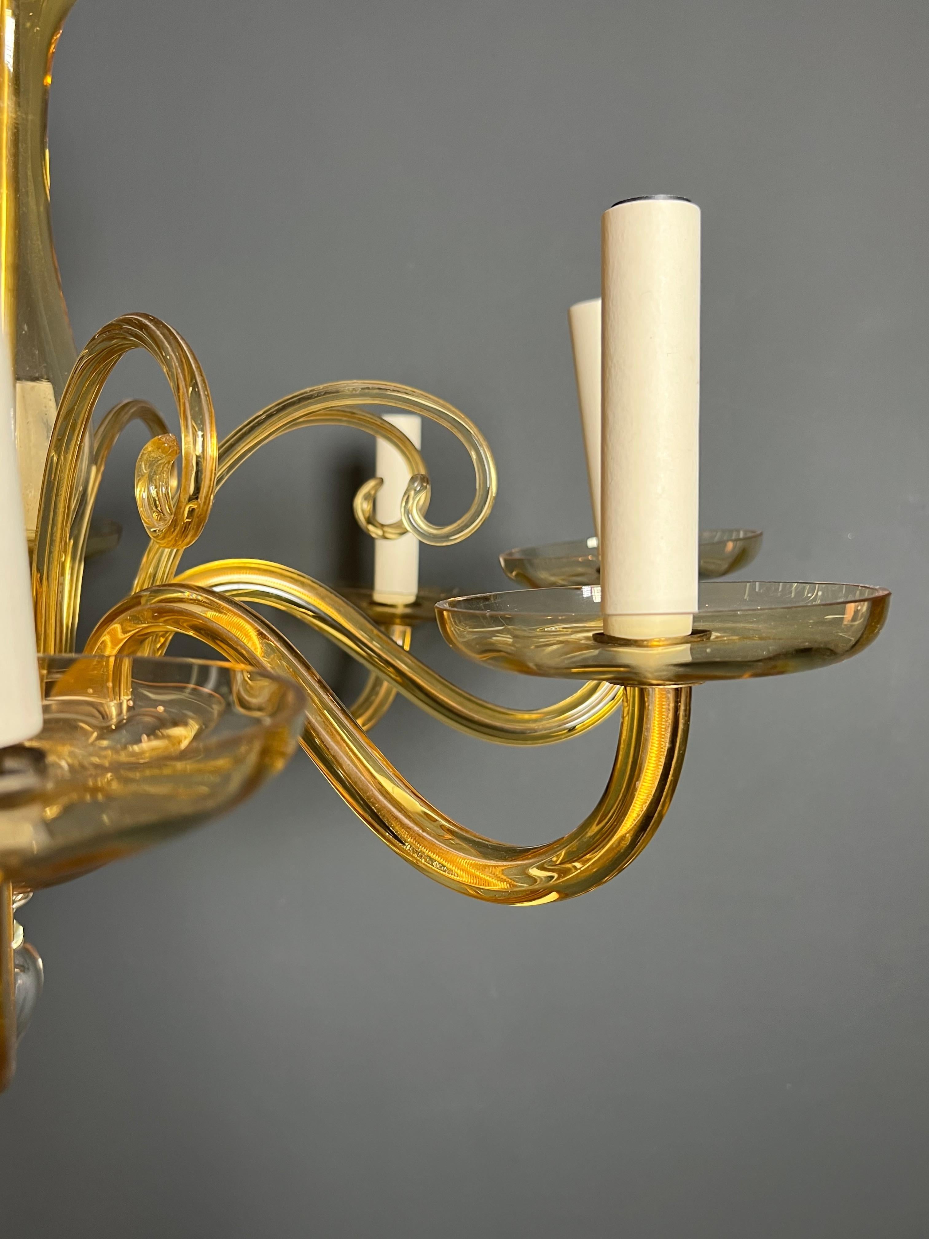 Orangeish Murano Crystal Chandelier with 8 Arms. Italian Work. Circa 1970 For Sale 3