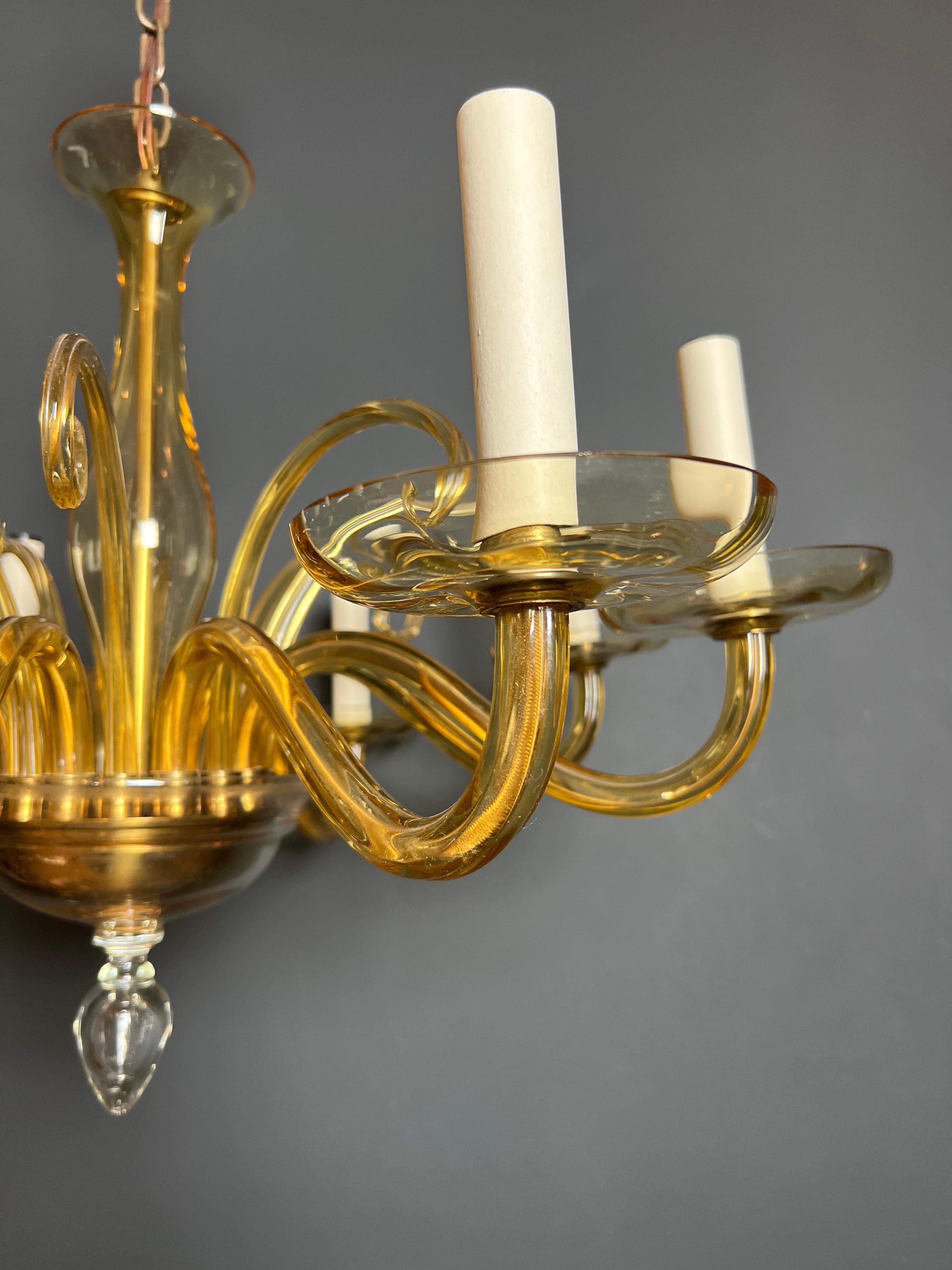 Orangeish Murano Crystal Chandelier with 8 Arms. Italian Work. Circa 1970 For Sale 4