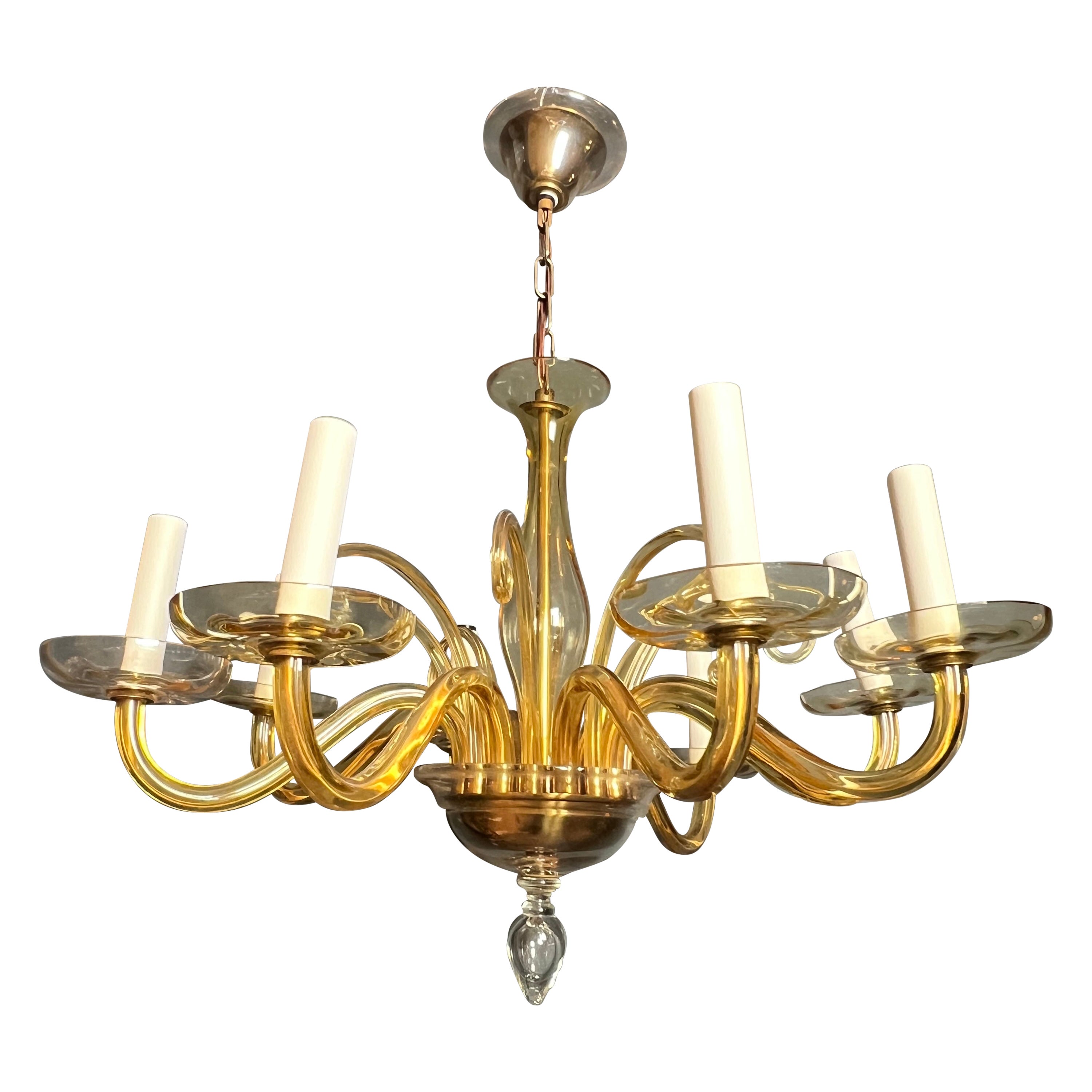 Orangeish Murano Crystal Chandelier with 8 Arms. Italian Work. Circa 1970 For Sale