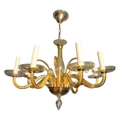 Orangeish Murano Crystal Chandelier with 8 Arms. Italian Work. Circa 1970
