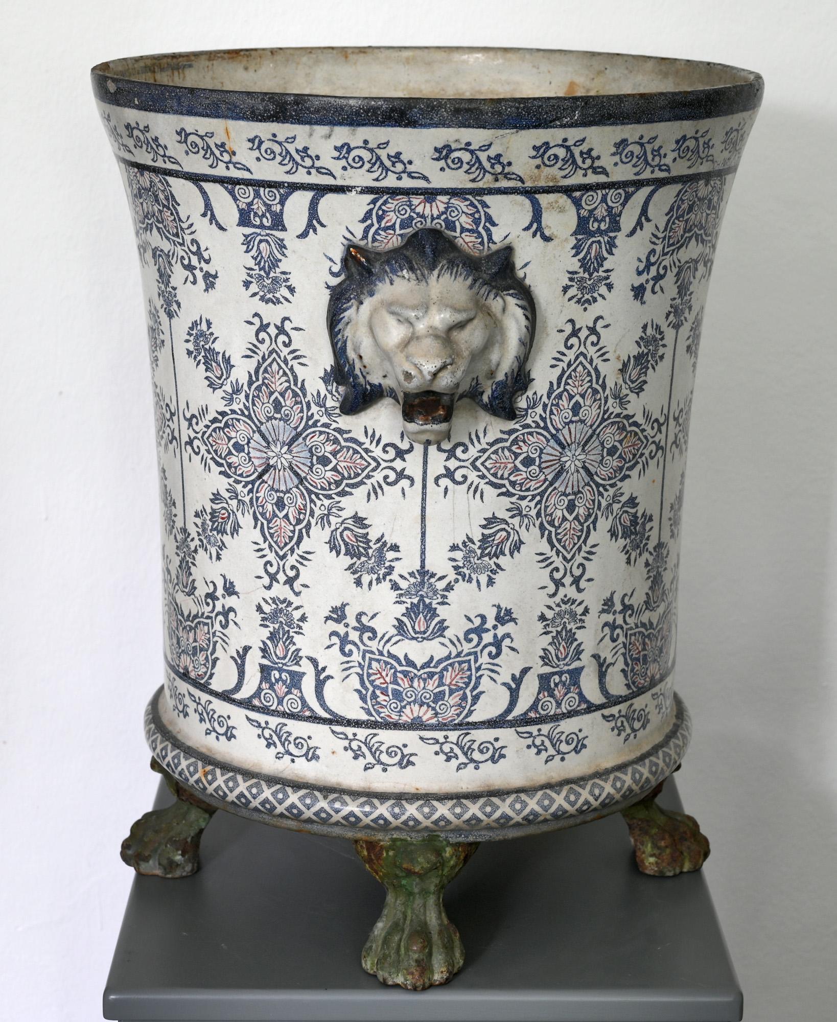 French Orangery Vase by CH. Paris C. Bourget Pres Paris Seine 19th Century Enamel Iron