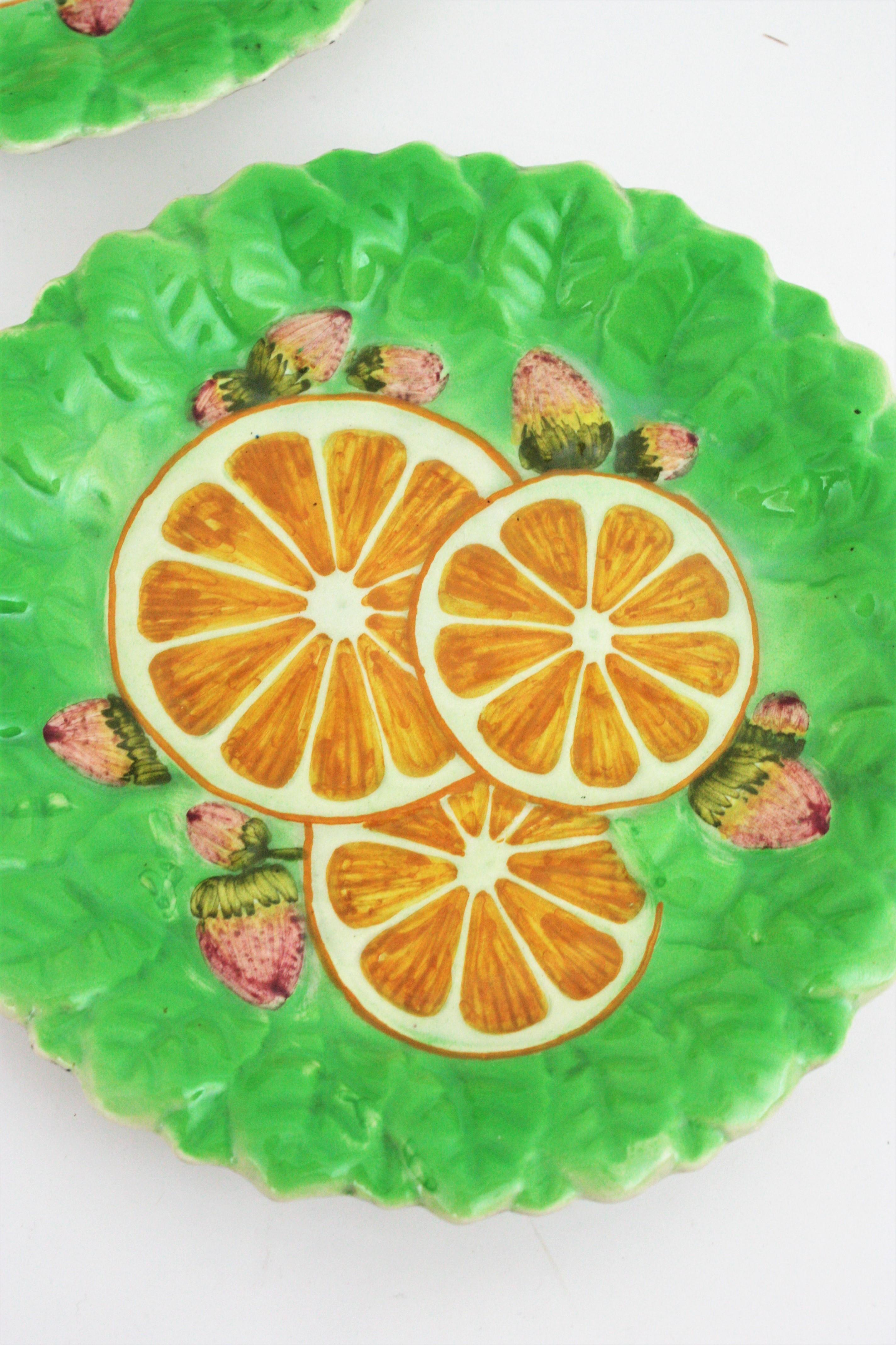 Oranges Strawberries Majolica Ceramic Dinnerware Dessert Serving Set for Six 5