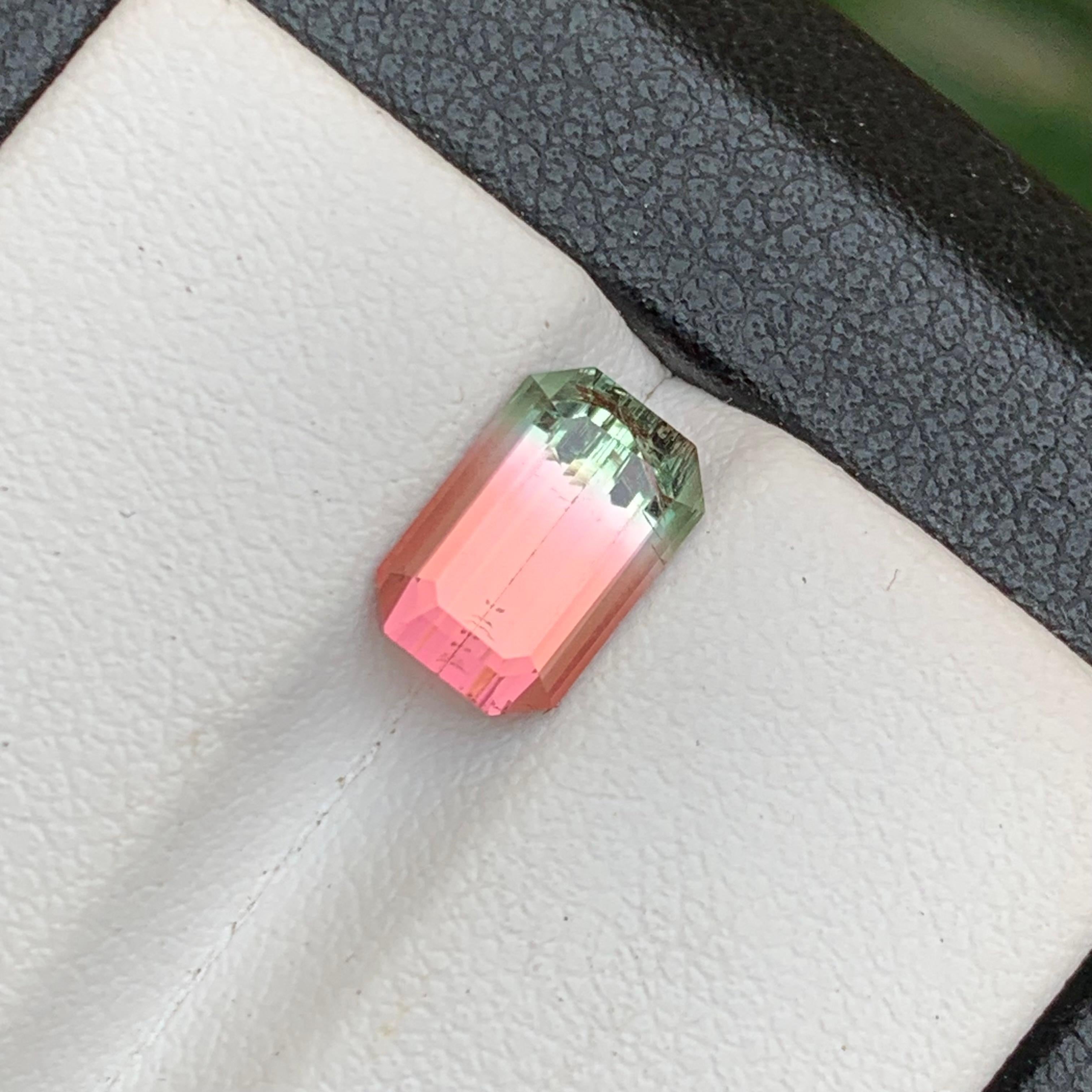 Bague en tourmaline naturelle bicolore rose orangé, pierre précieuse non sertie de 2,35 carats, taille émeraude en vente 5
