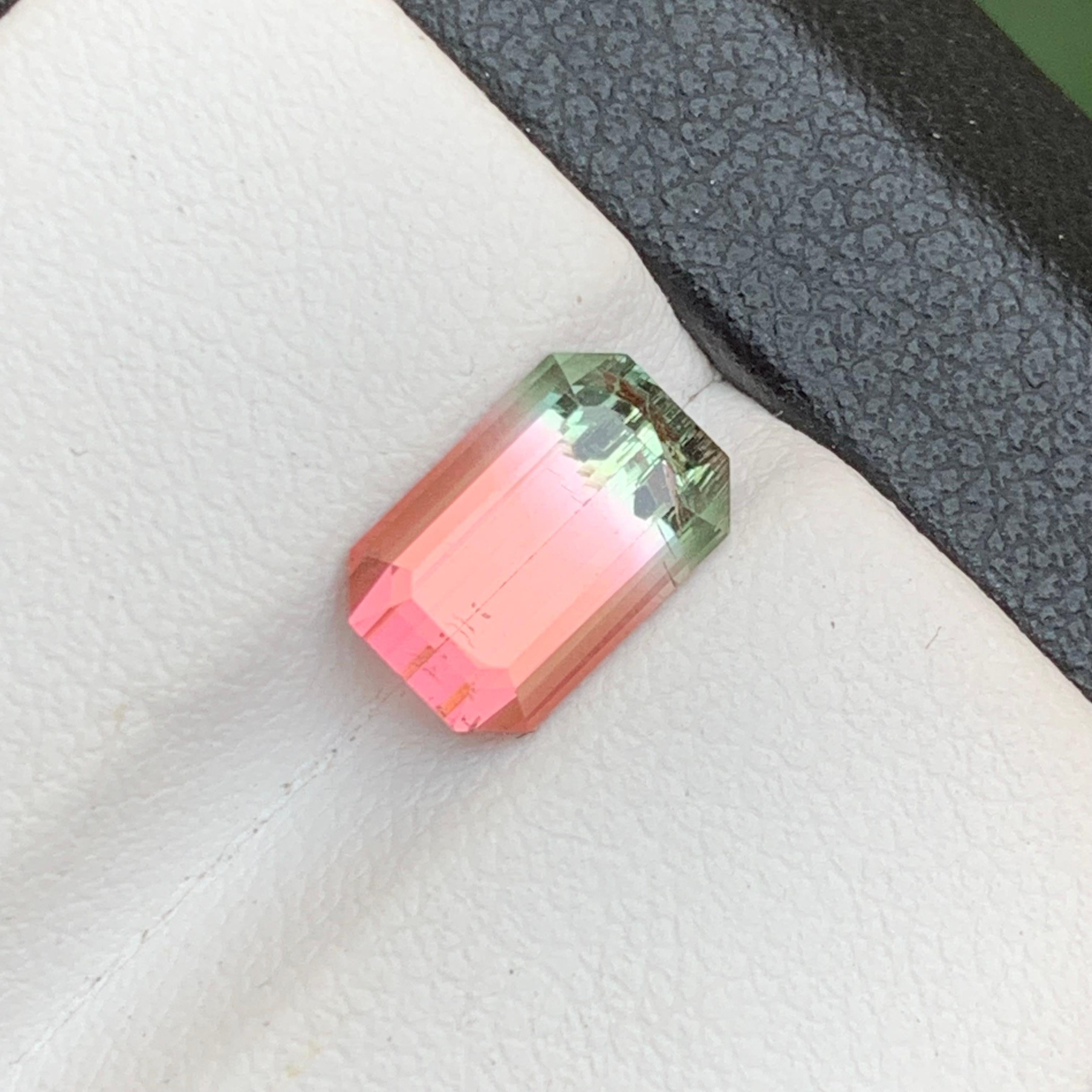 Bague en tourmaline naturelle bicolore rose orangé, pierre précieuse non sertie de 2,35 carats, taille émeraude en vente 6