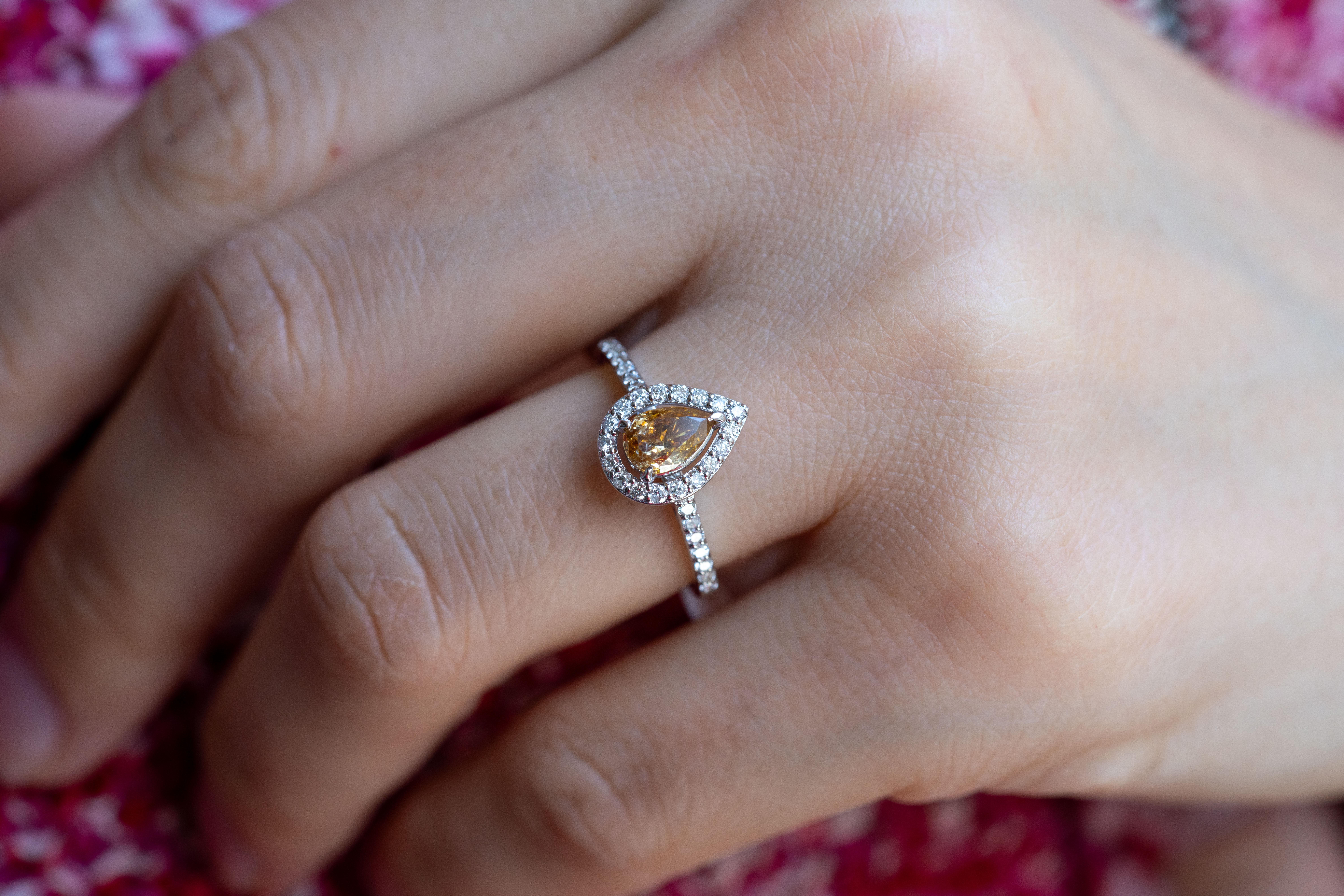 For Sale:  Orangish Yellow Diamond Engagement Ring 2