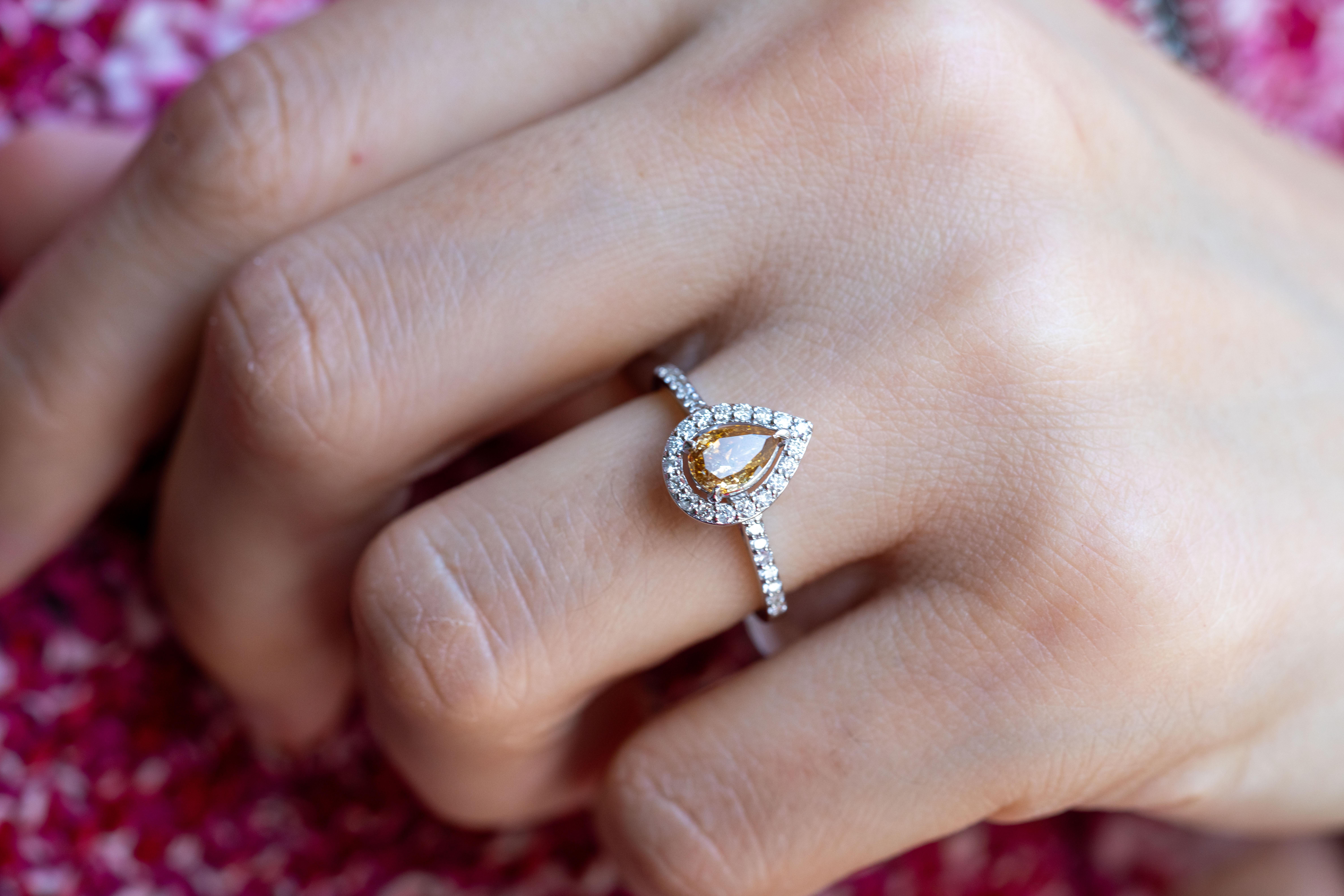 For Sale:  Orangish Yellow Diamond Engagement Ring 3