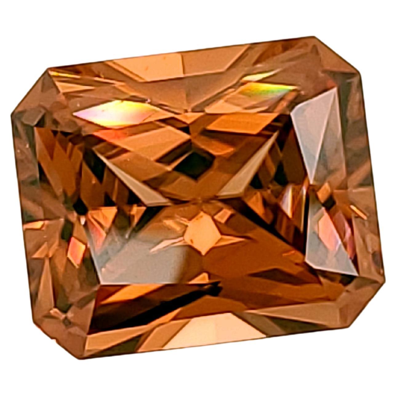 Orangy Zircon, Emerald Cut, weighing 8.71ct and Faceted in the U.S. For Sale