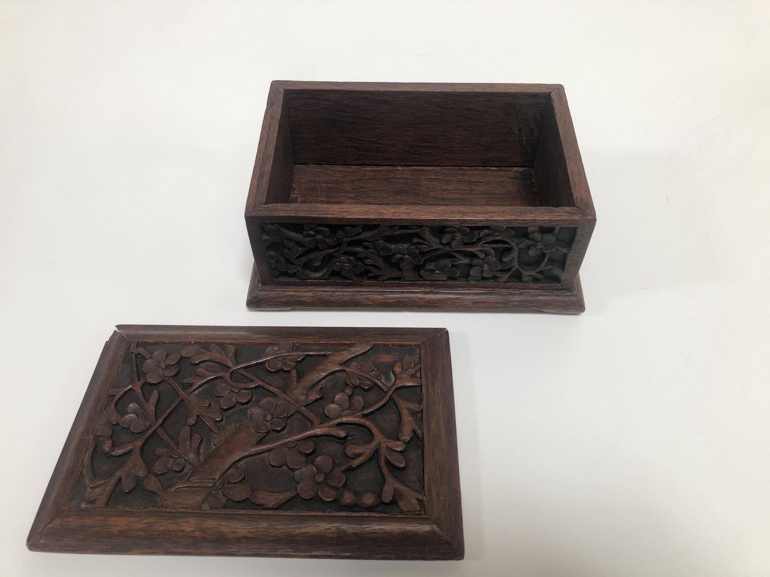 Early 20th Century Orantely Hand Carved Rosewood Jewelry/Keepsake Box