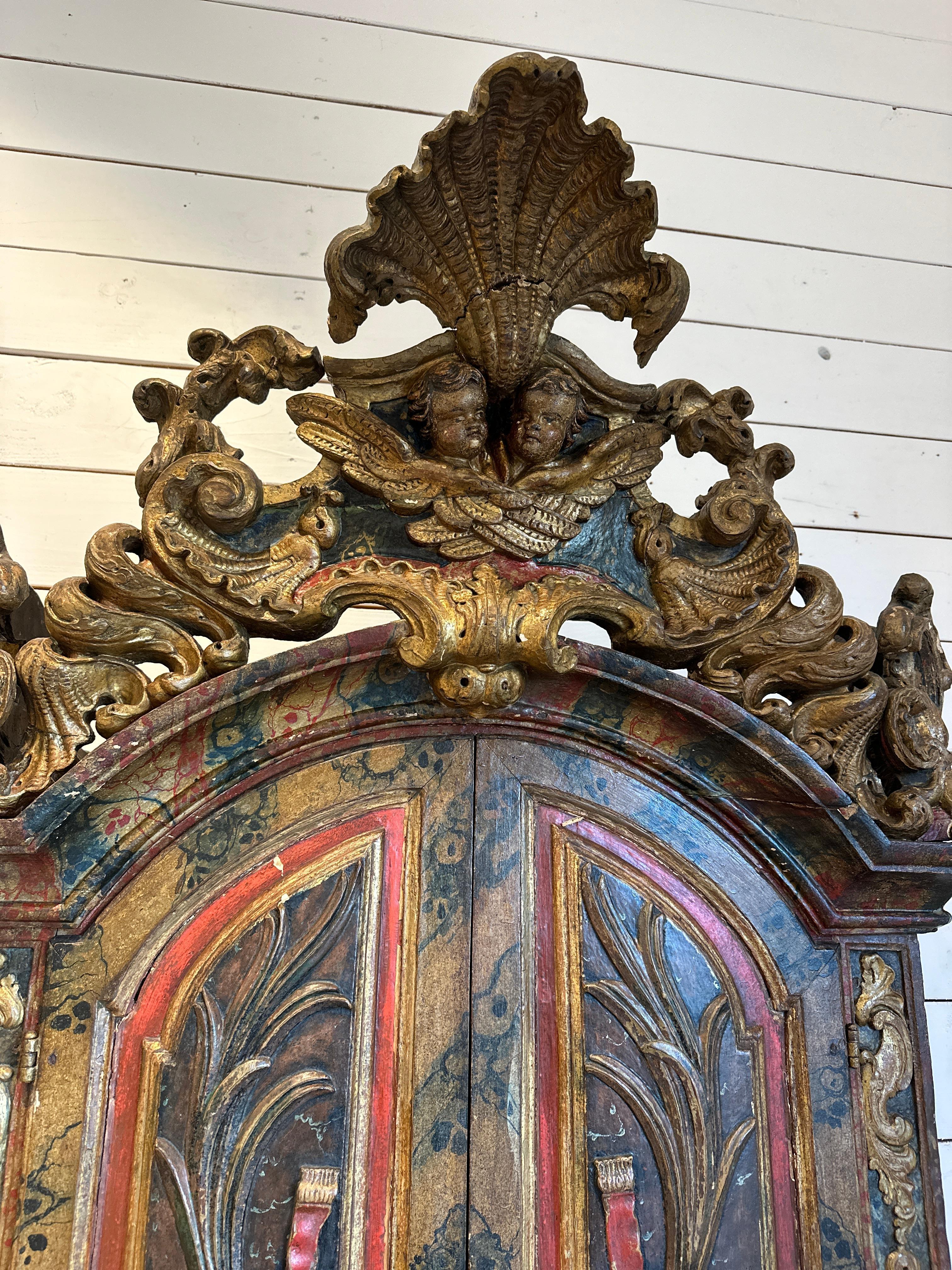 Oratoire D.João V / D.José sur pied Bois sculpté, polychrome, marbré et doré en Bueno estado para la venta en PARIS, FR