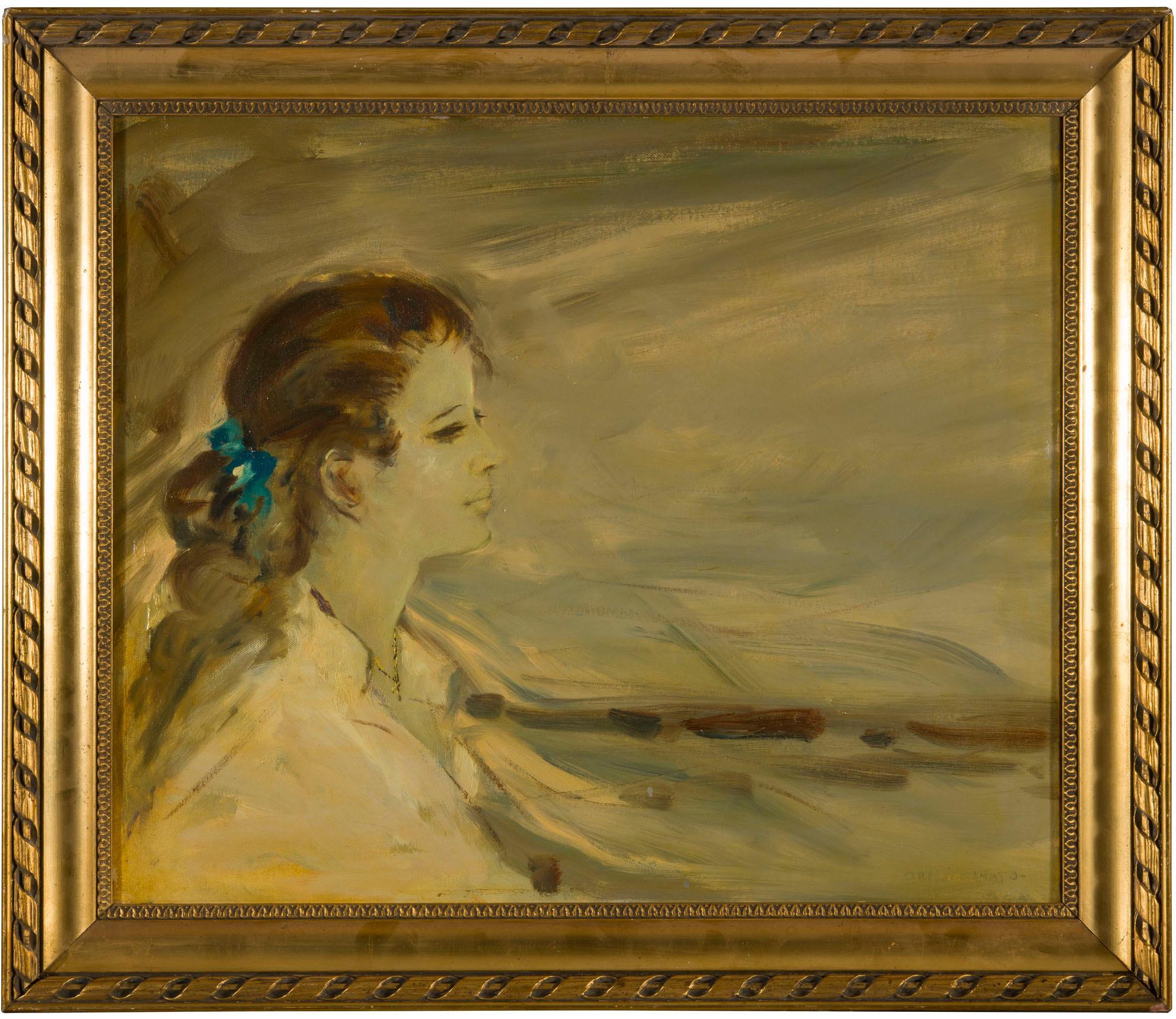 1940s Italian Signed Framed Portrait For Sale 2