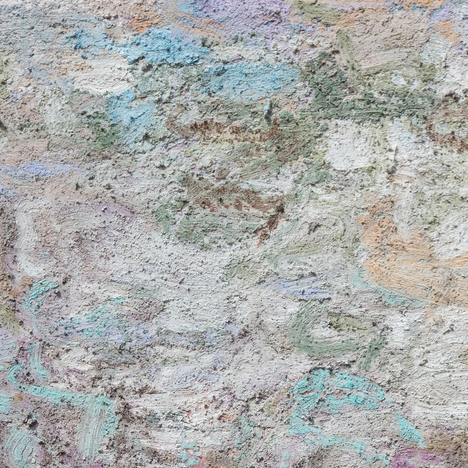 Ohne Titel IV – Abstraktes Gemälde mit dickem Impasto in Blau und Rot (Grau), Abstract Painting, von Orazio De Gennaro