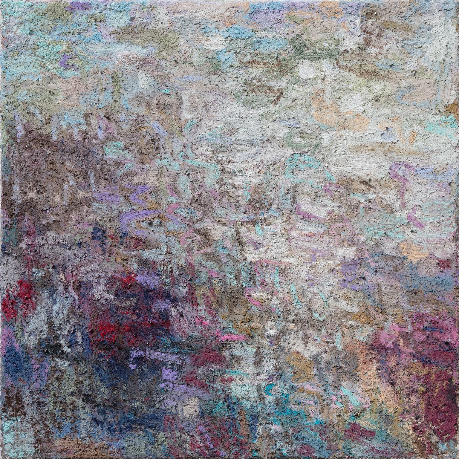 Ohne Titel IV – Abstraktes Gemälde mit dickem Impasto in Blau und Rot