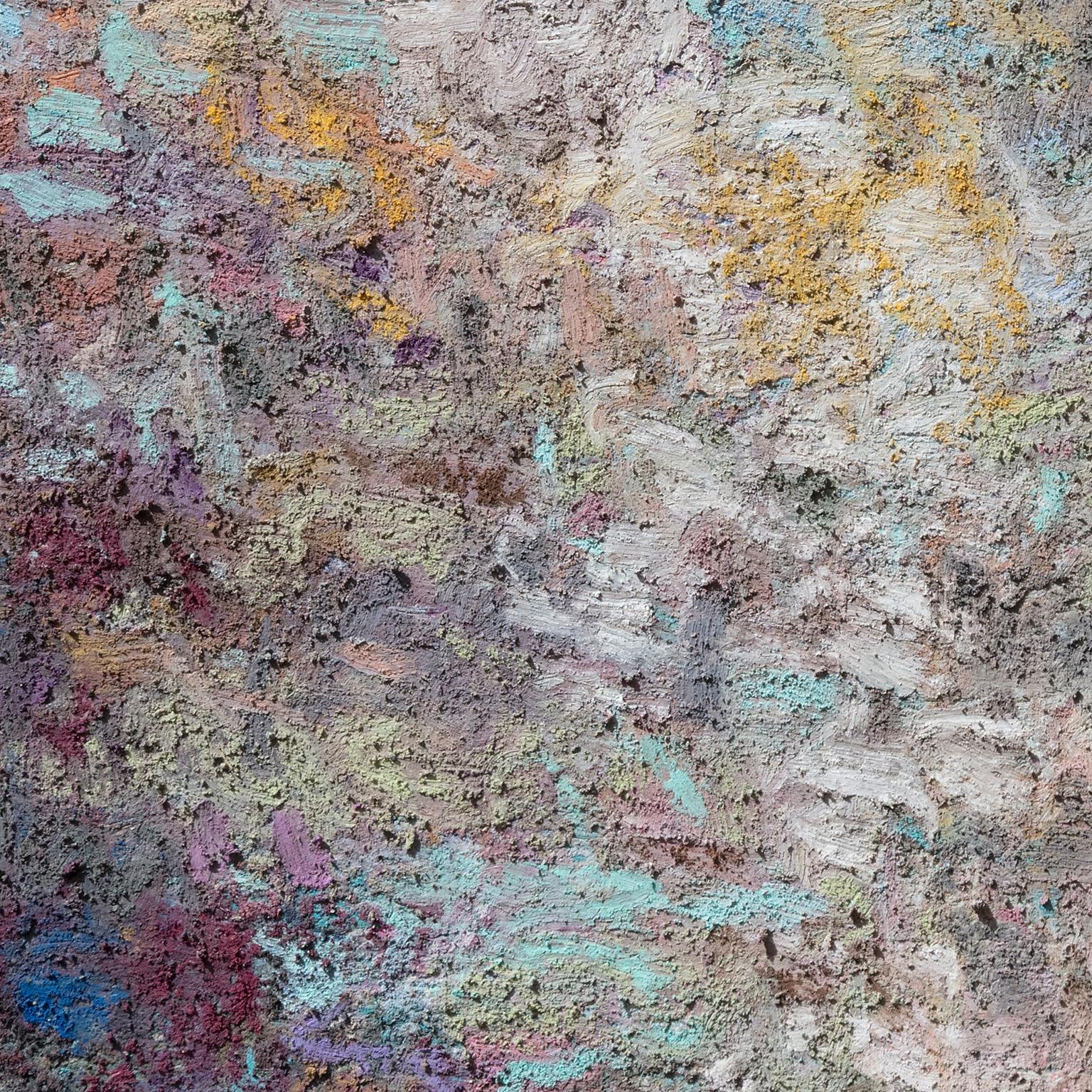 Ohne Titel V - Abstraktes Gemälde mit dicken Blau-, Lila- und Rot- Impasto-Farben (Grau), Abstract Painting, von Orazio De Gennaro