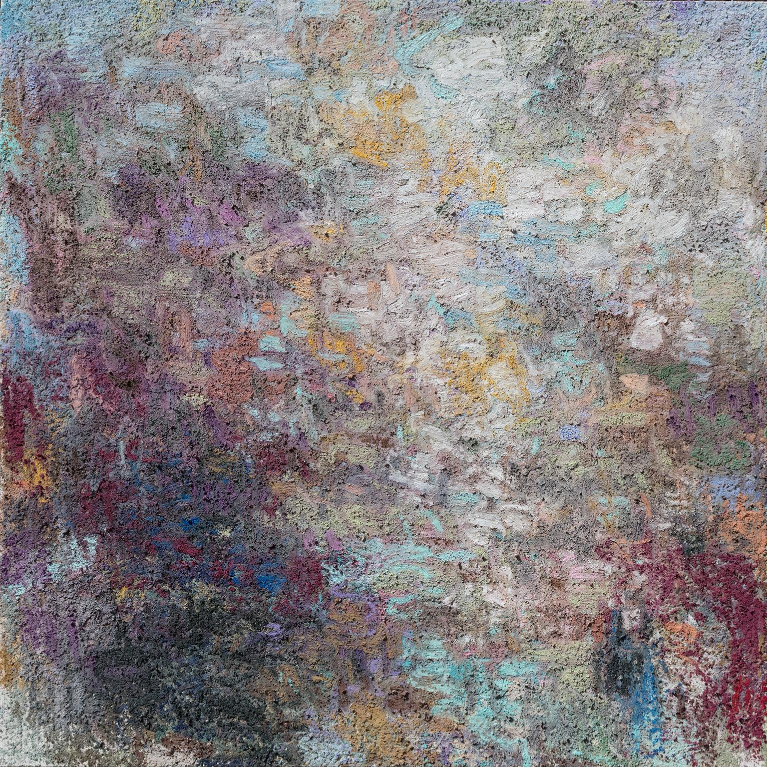 Ohne Titel V - Abstraktes Gemälde mit dicken Blau-, Lila- und Rot- Impasto-Farben