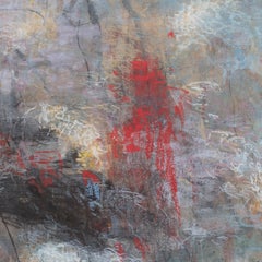 XI:MMIX - Grande dipinto astratto con colori pastello blu, ocra e rosso