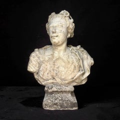 Scultura Veneta Tardo Barocca Busto di Flora in Marmo Monogrammato