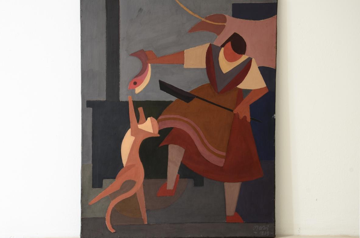 italien Température Orazio Orazi sur toile « le chat » en vente