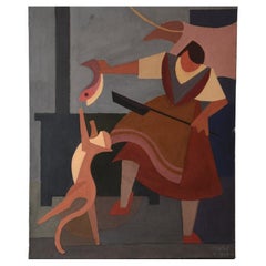 Orazio Orazi tempera su tela "il gatto"