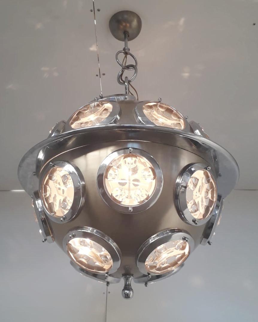 Beveled Orb Chandelier by Torlasco For Sale