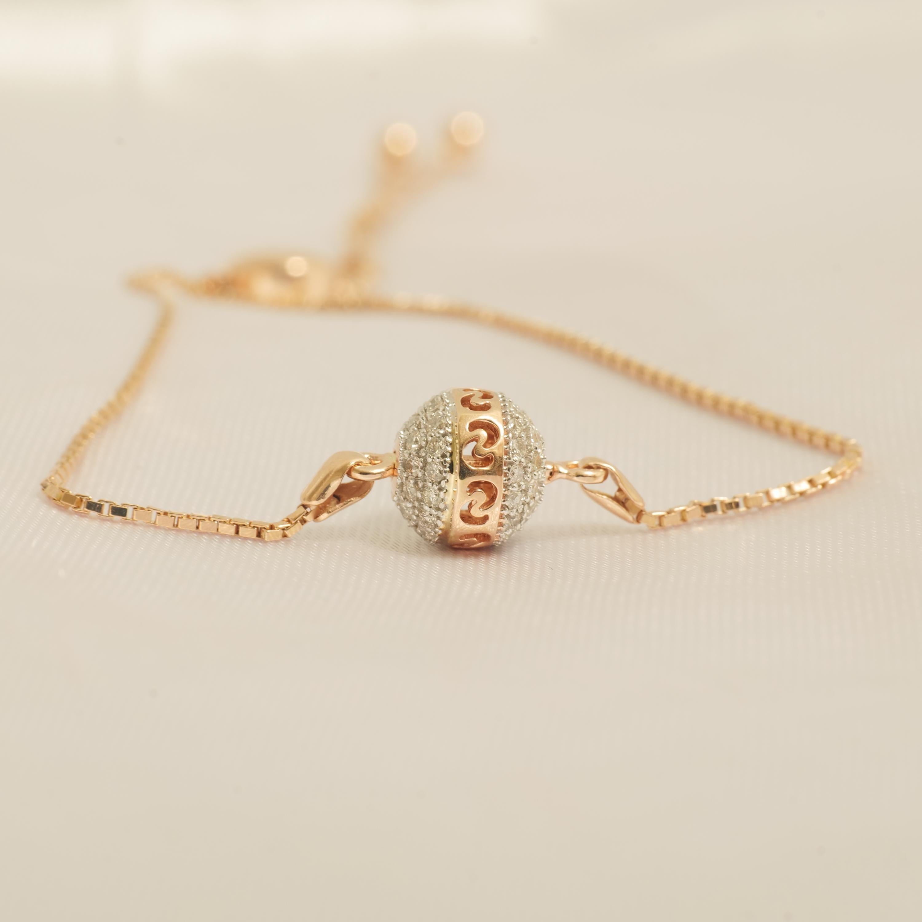 Pulsera Ajustable Bolo de Diamantes Orbe en Oro Macizo de 14k (Certificado) Corte redondo en venta