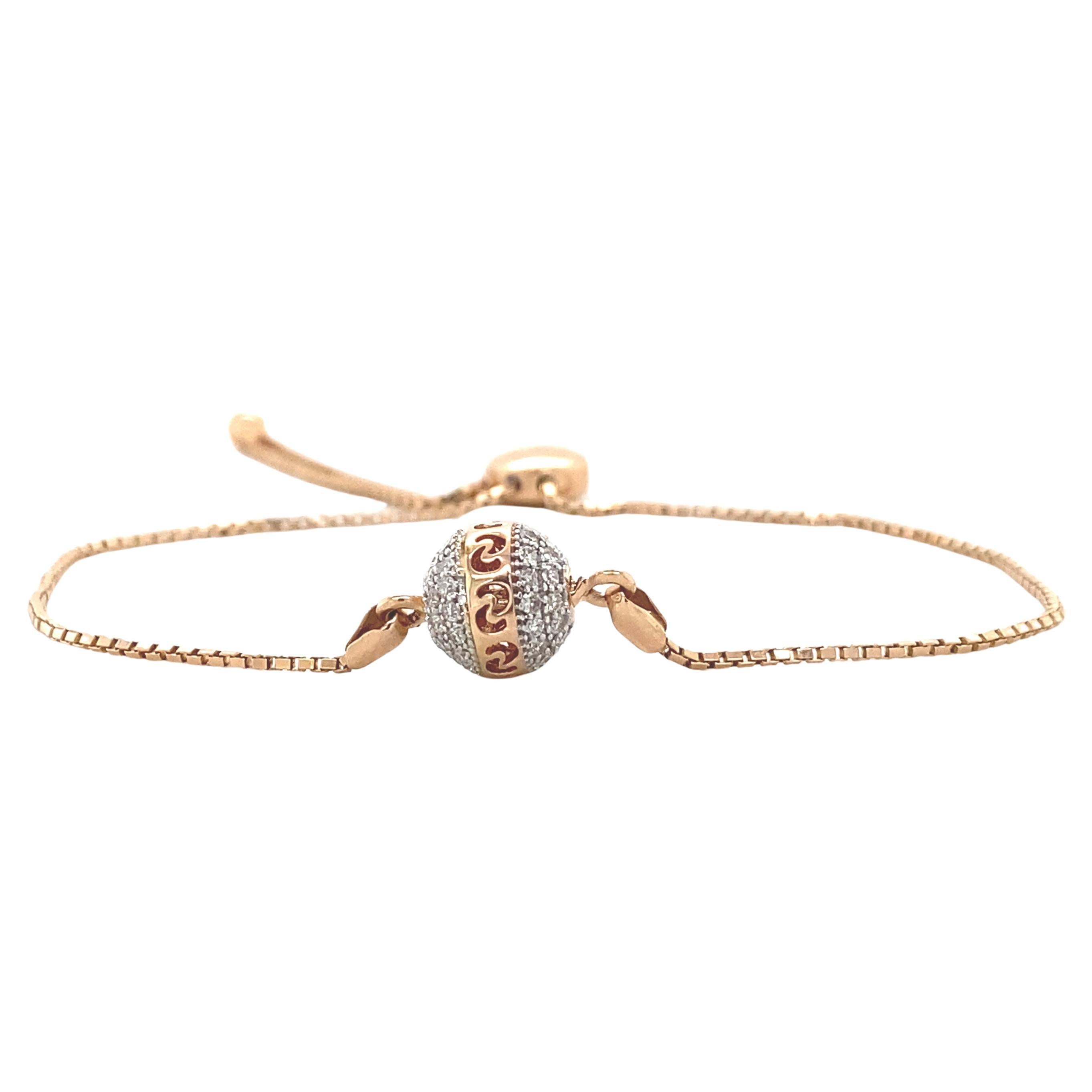 Pulsera Ajustable Bolo de Diamantes Orbe en Oro Macizo de 14k (Certificado)