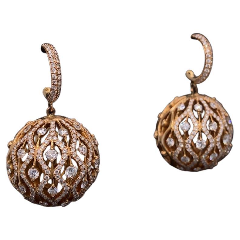 Orb Diamond Dangle Earrings with Oval & Round Diamonds set in 18k Solid Gold For Sale