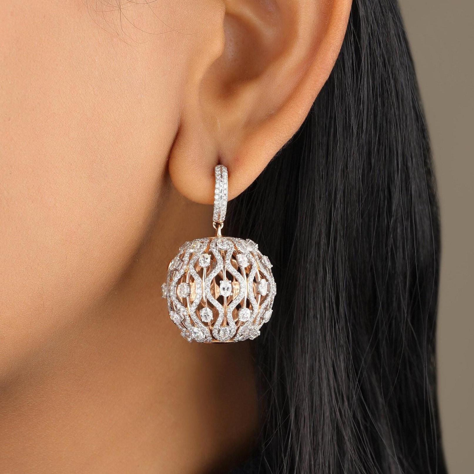 Art déco Boucles d'oreilles pendantes orbe en or massif 14K (certifié) en vente