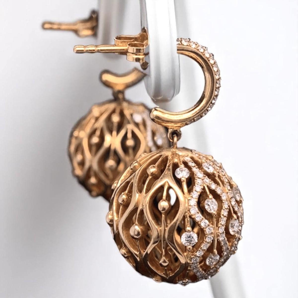Boucles d'oreilles pendantes orbe en or massif 14K (certifié) Pour femmes en vente